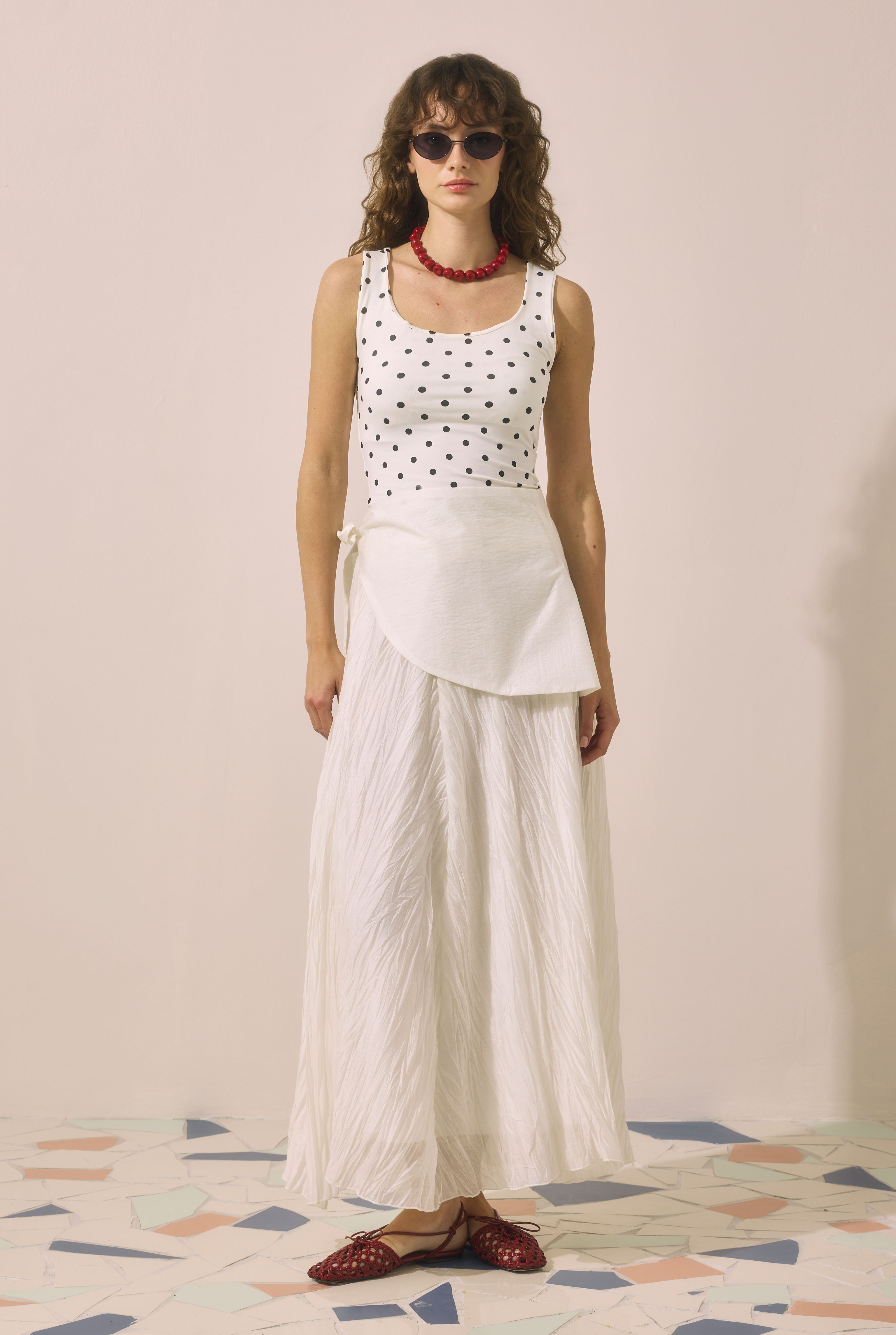 Tie Detail Layered Skirt Ecru - 3
