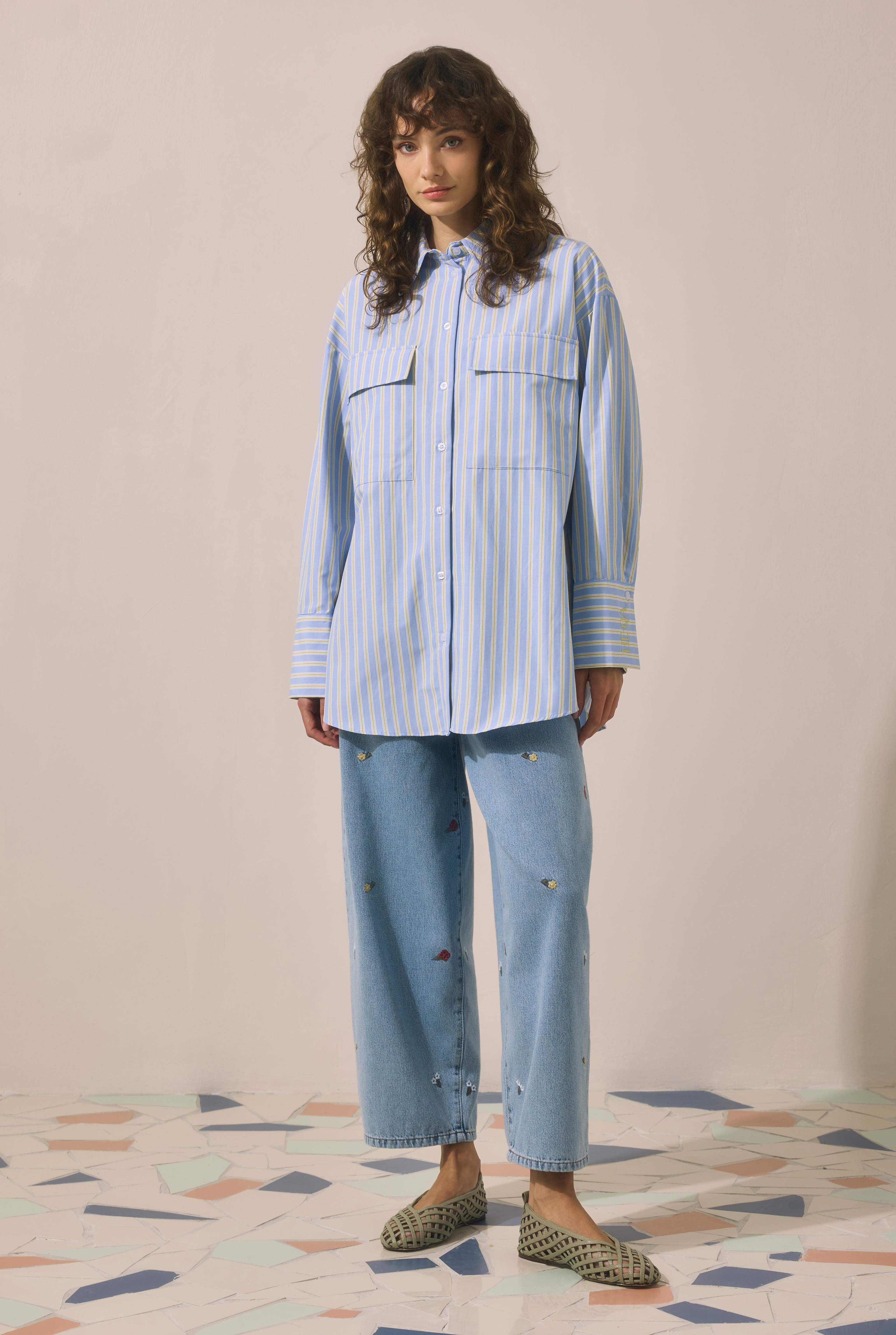 Back Detailed Striped Shirt Yellow - 2