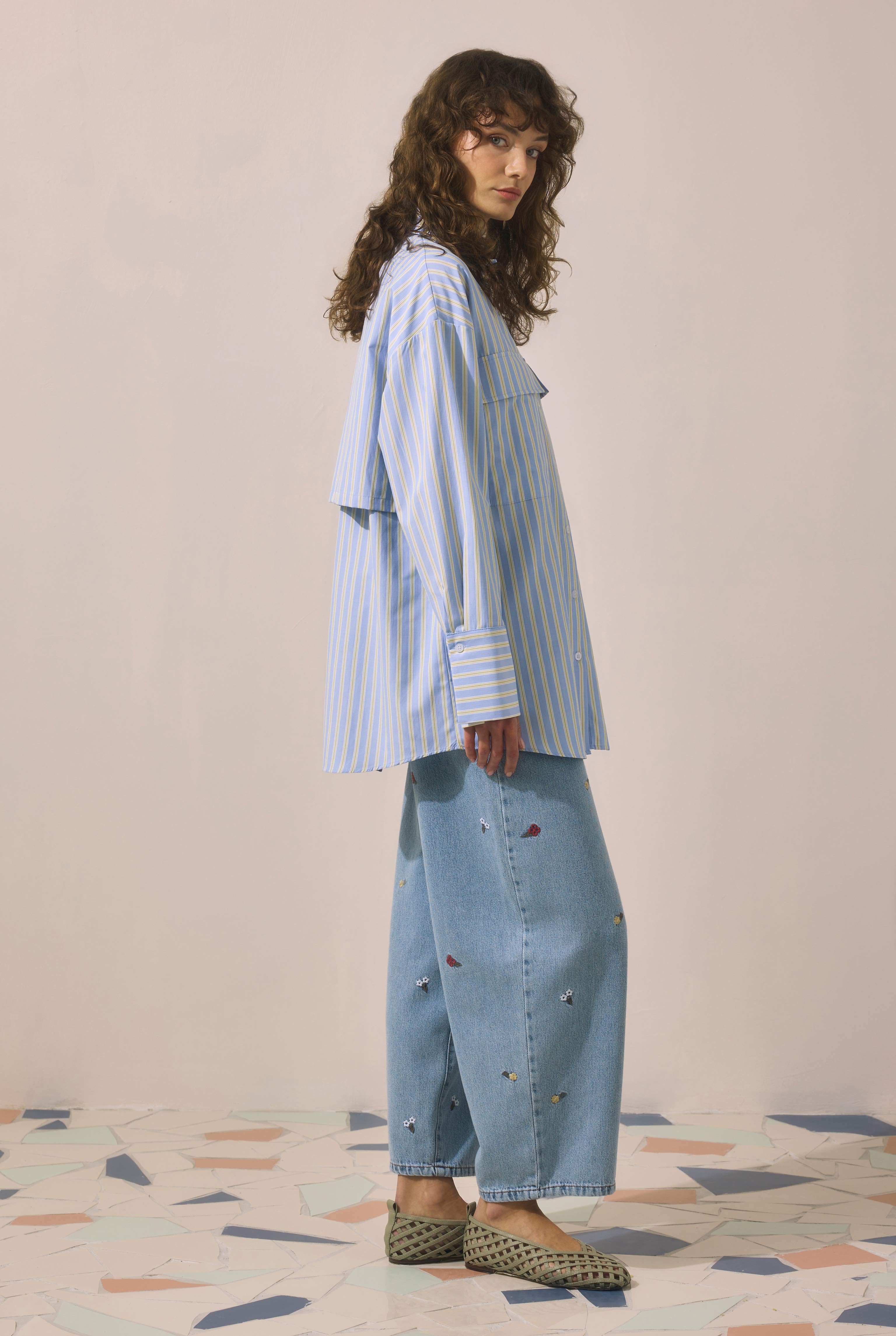 Back Detailed Striped Shirt Yellow - 3
