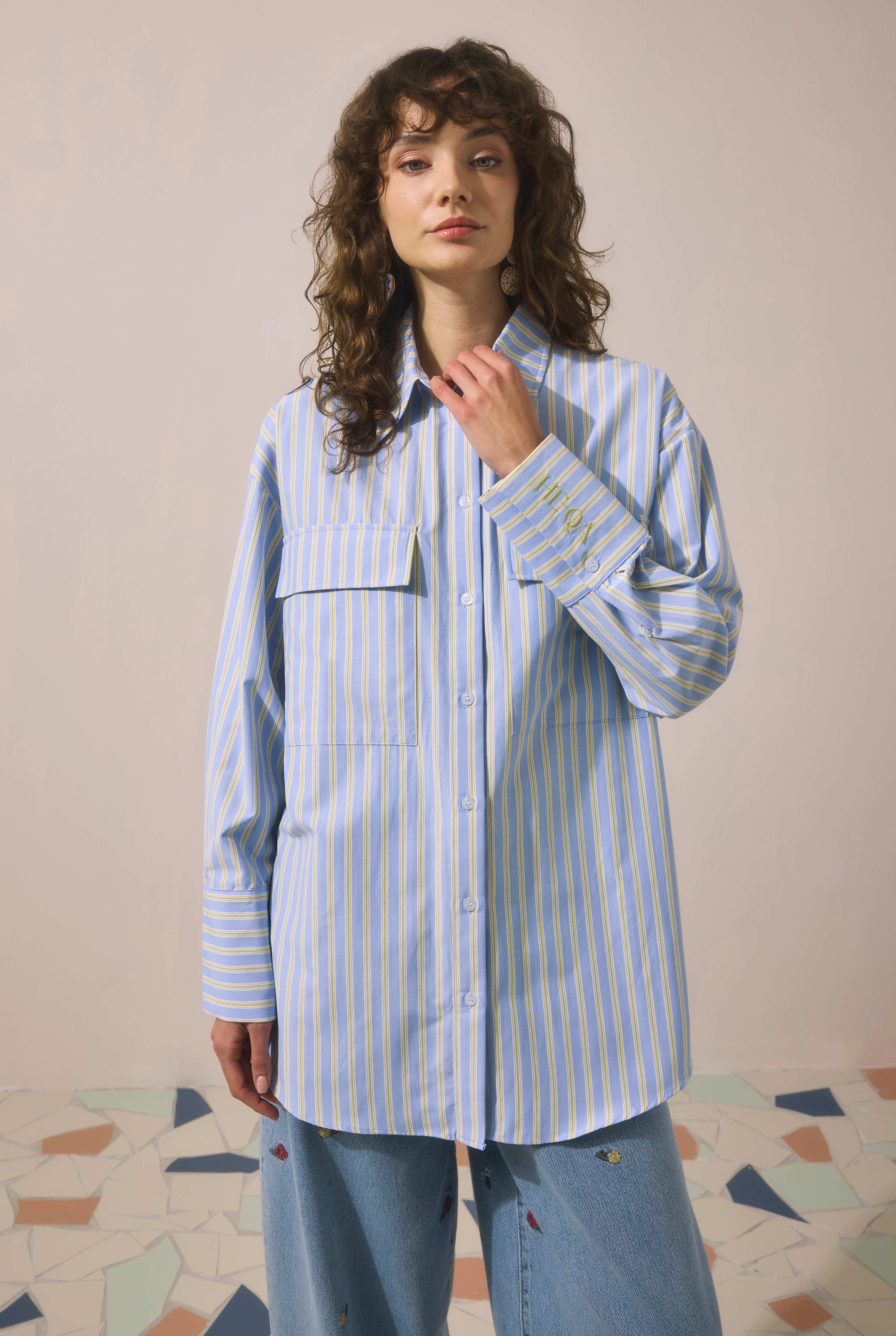 Back Detailed Striped Shirt Yellow - 5
