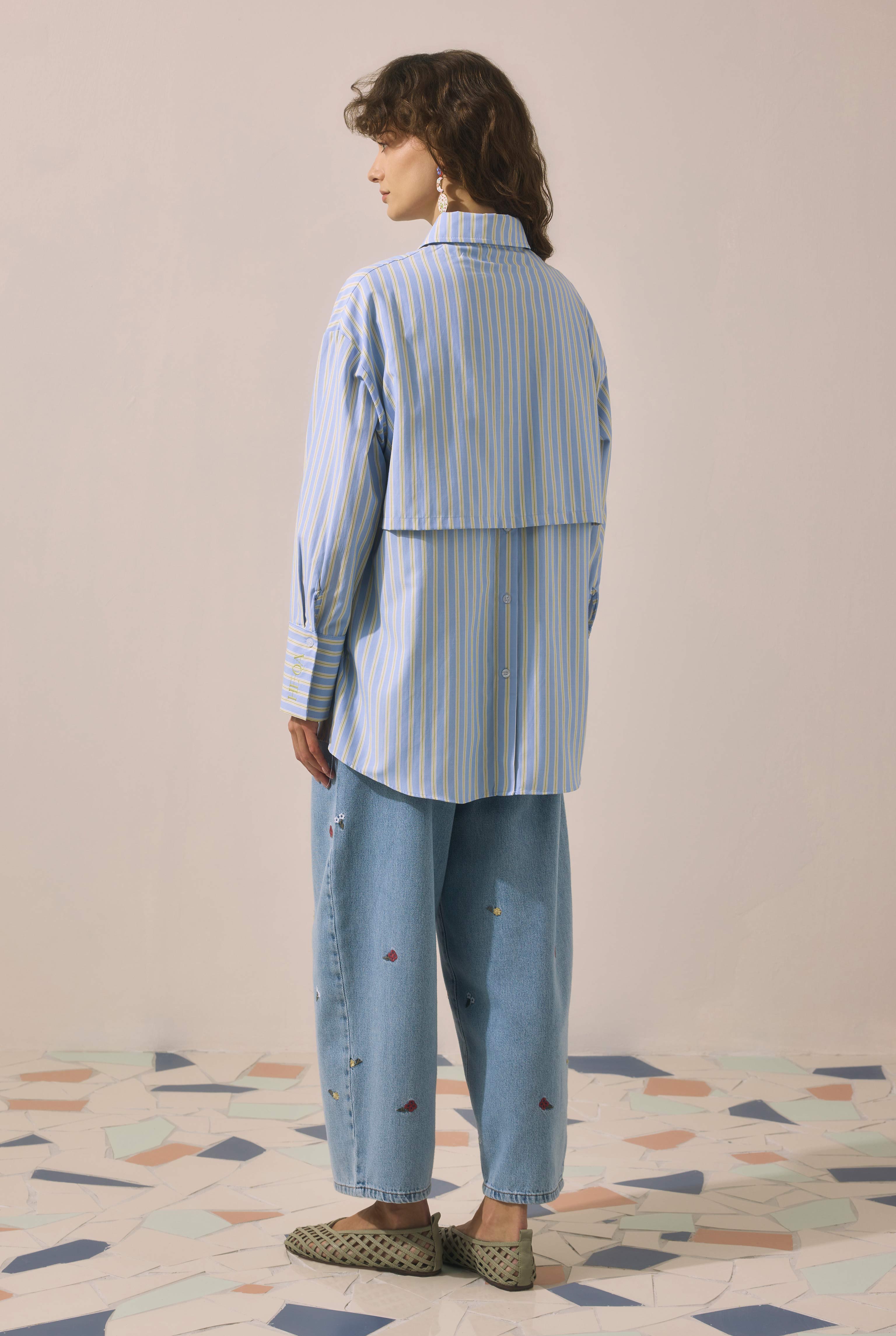 Back Detailed Striped Shirt Yellow - 4