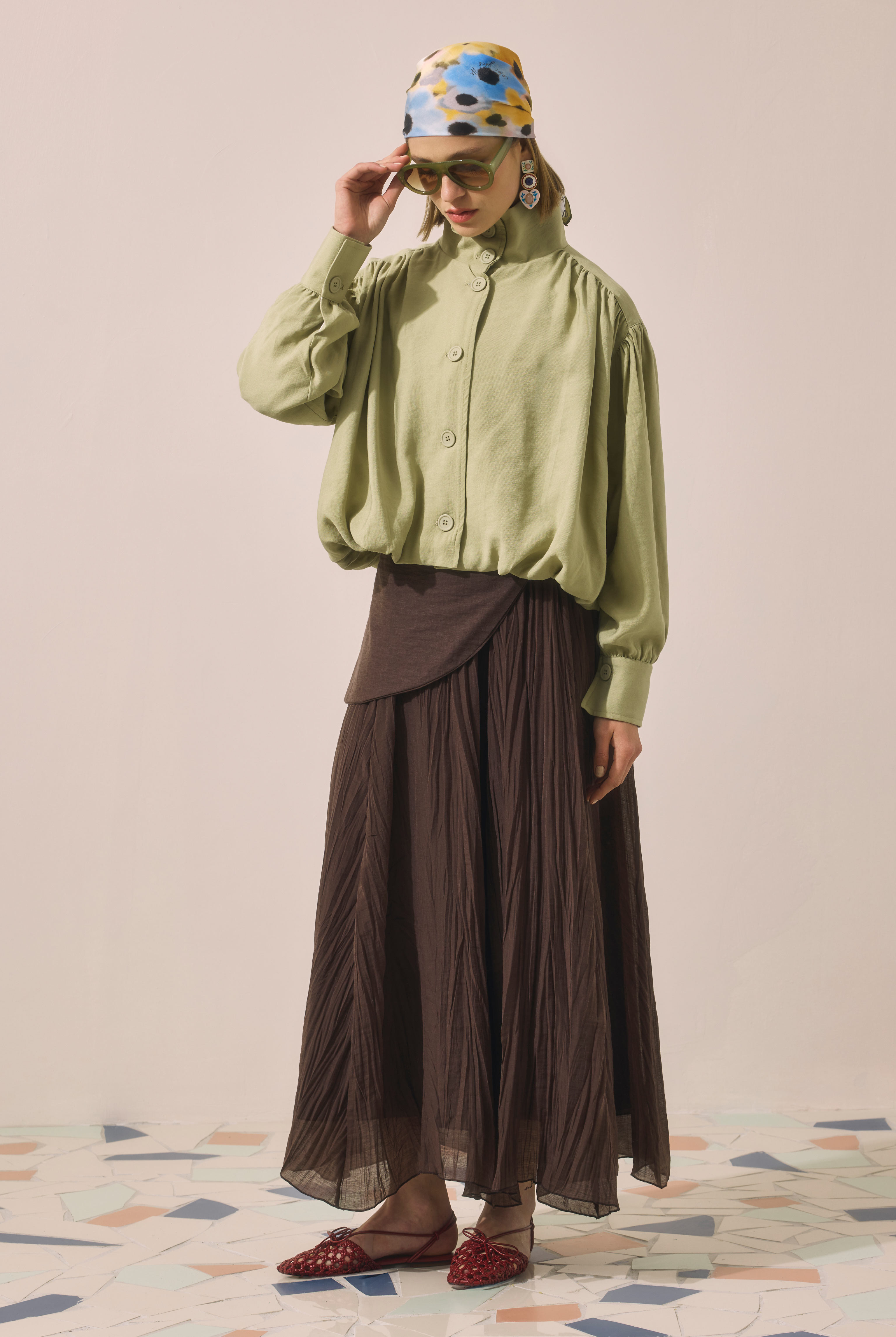 Tie Detail Layered Skirt Dark Brown - HE-QA