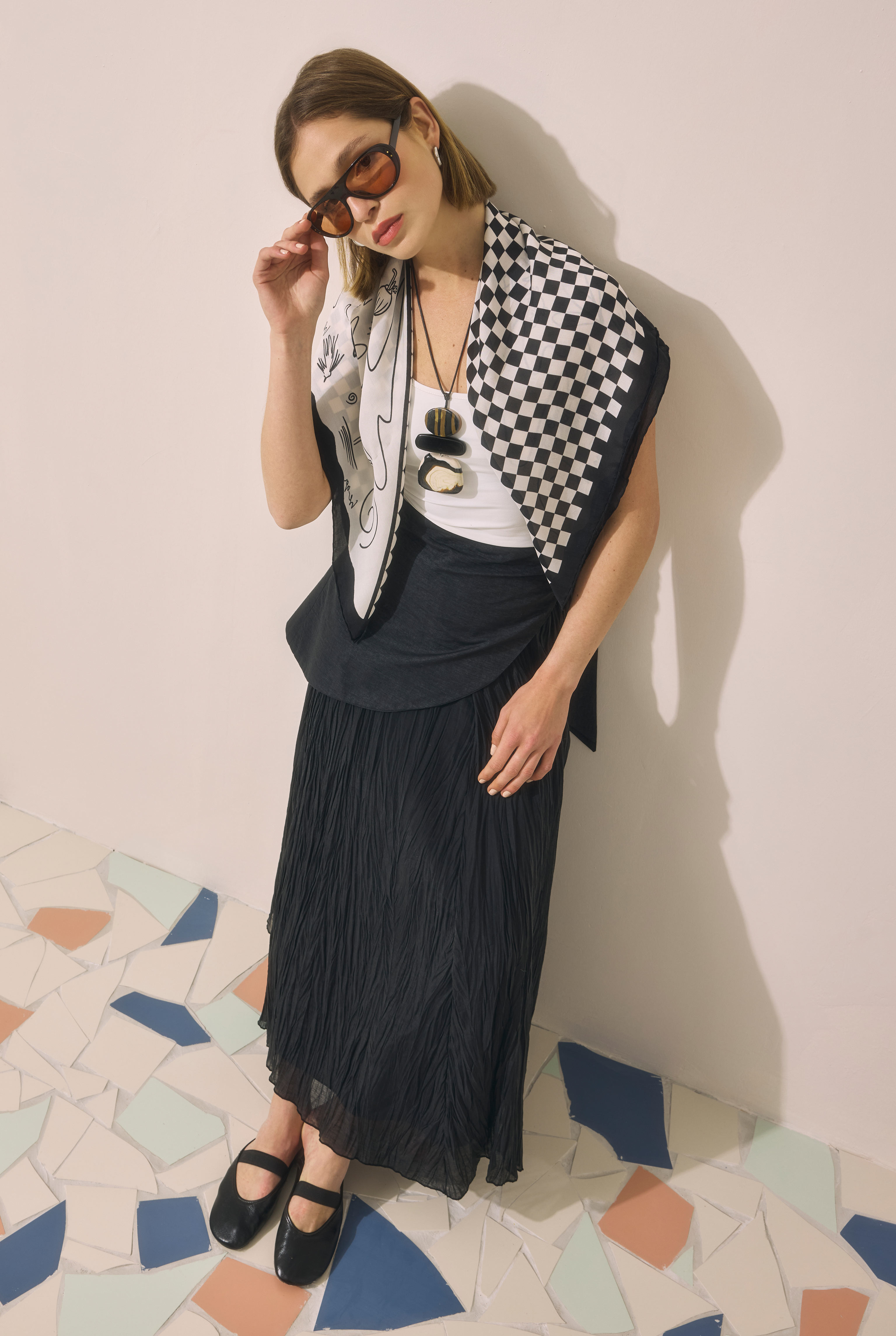 Tie Detail Layered Skirt Black - 2