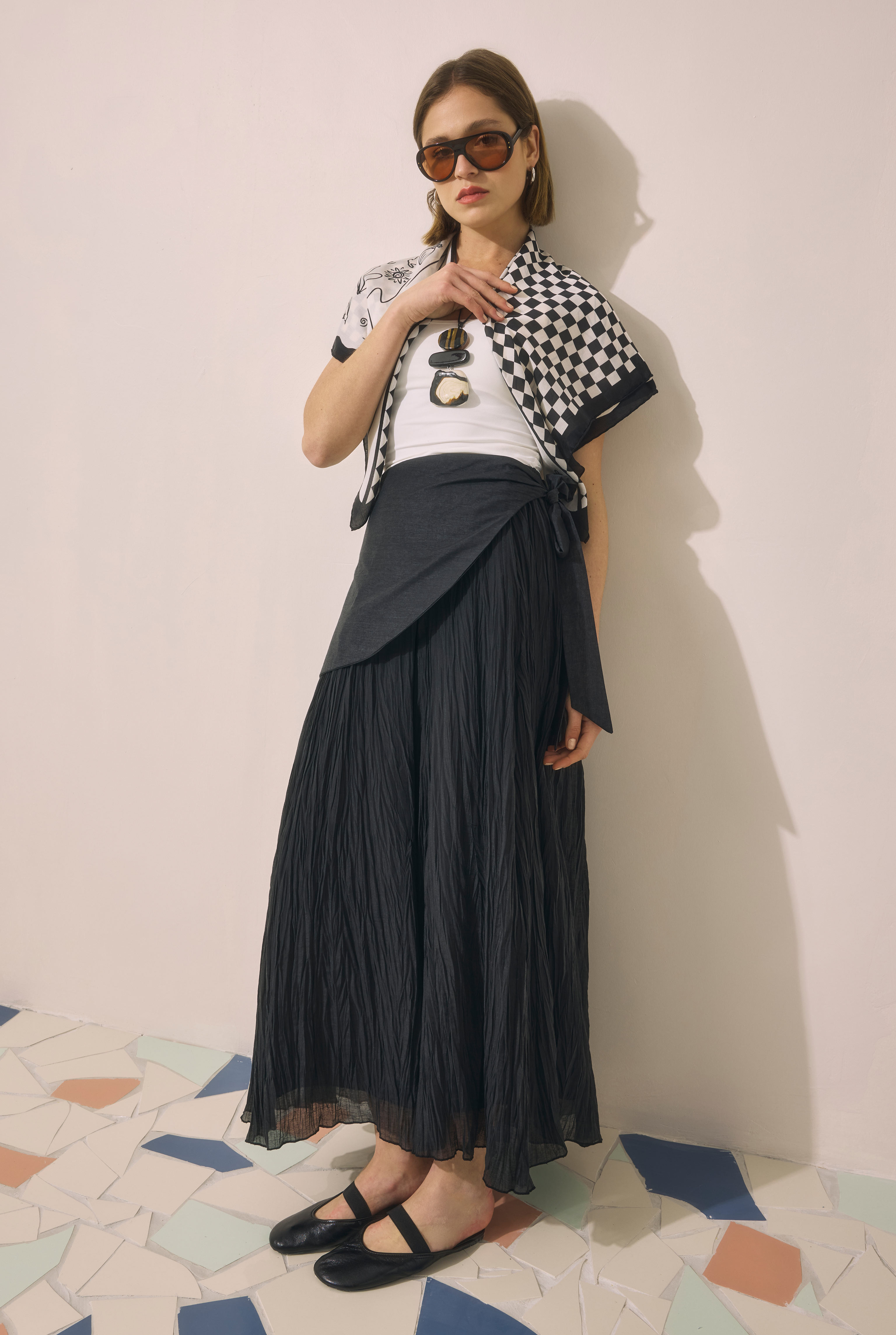 Tie Detail Layered Skirt Black - HE-QA
