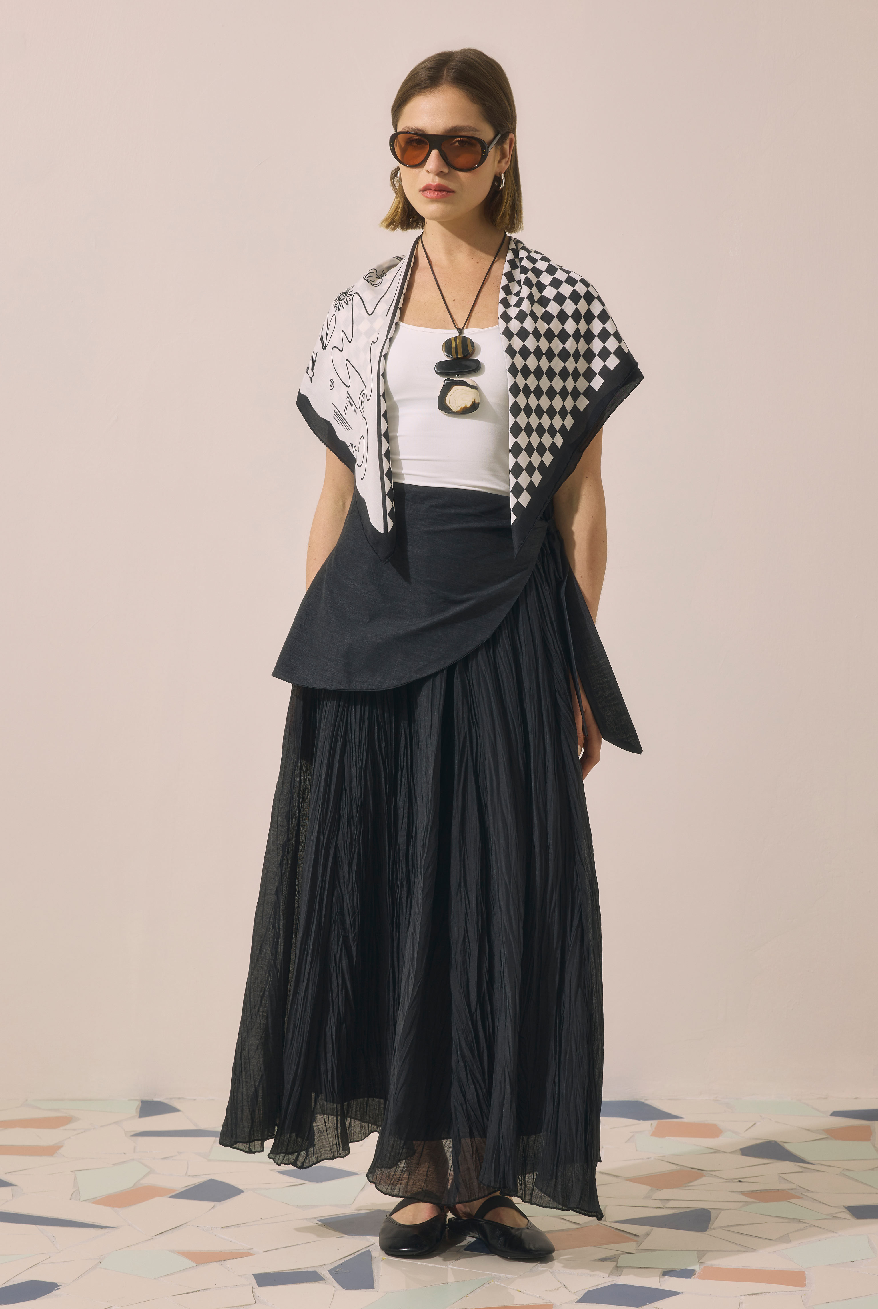 Tie Detail Layered Skirt Black - 3
