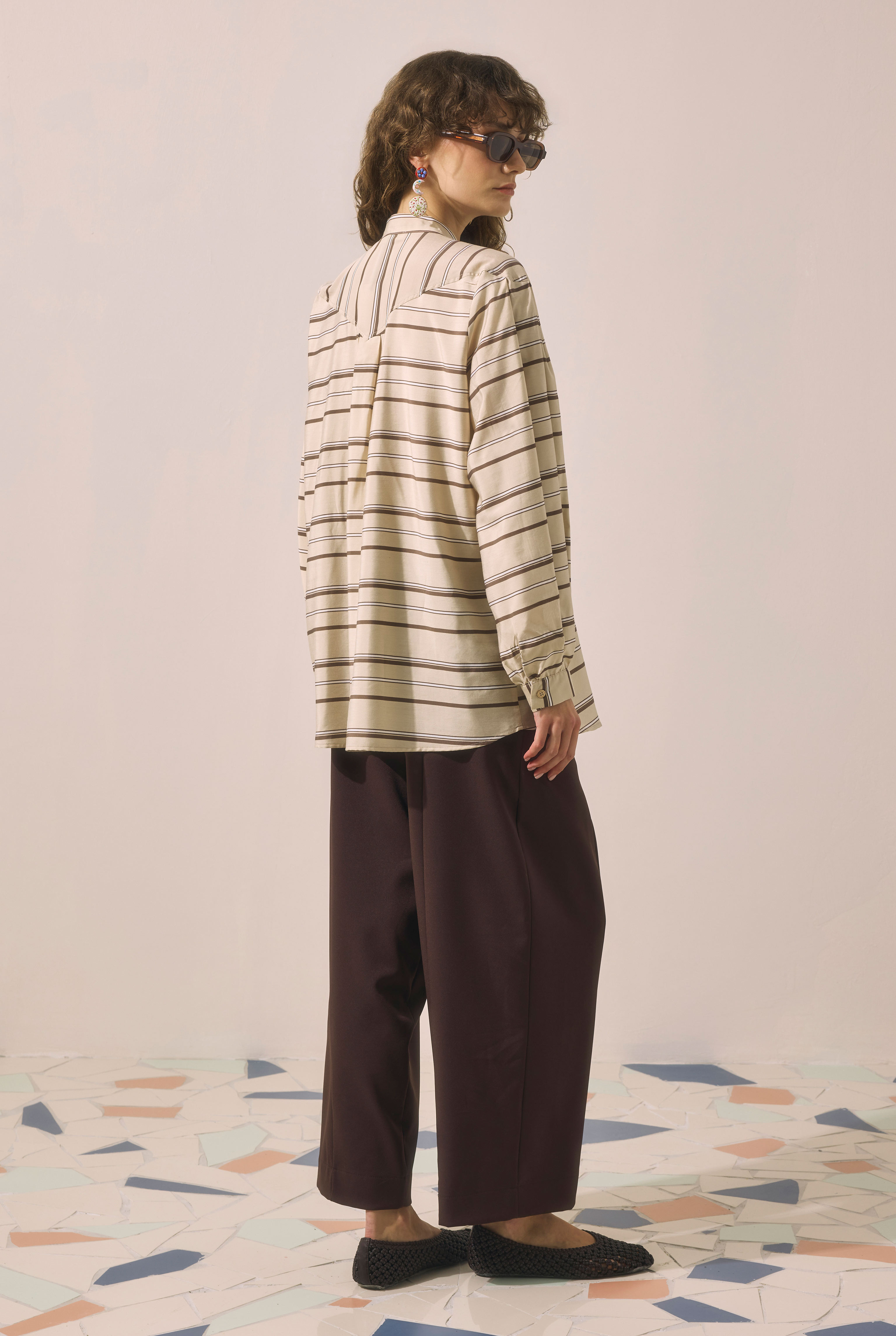 Striped Balloon Sleeve Shirt Light Mink - 3