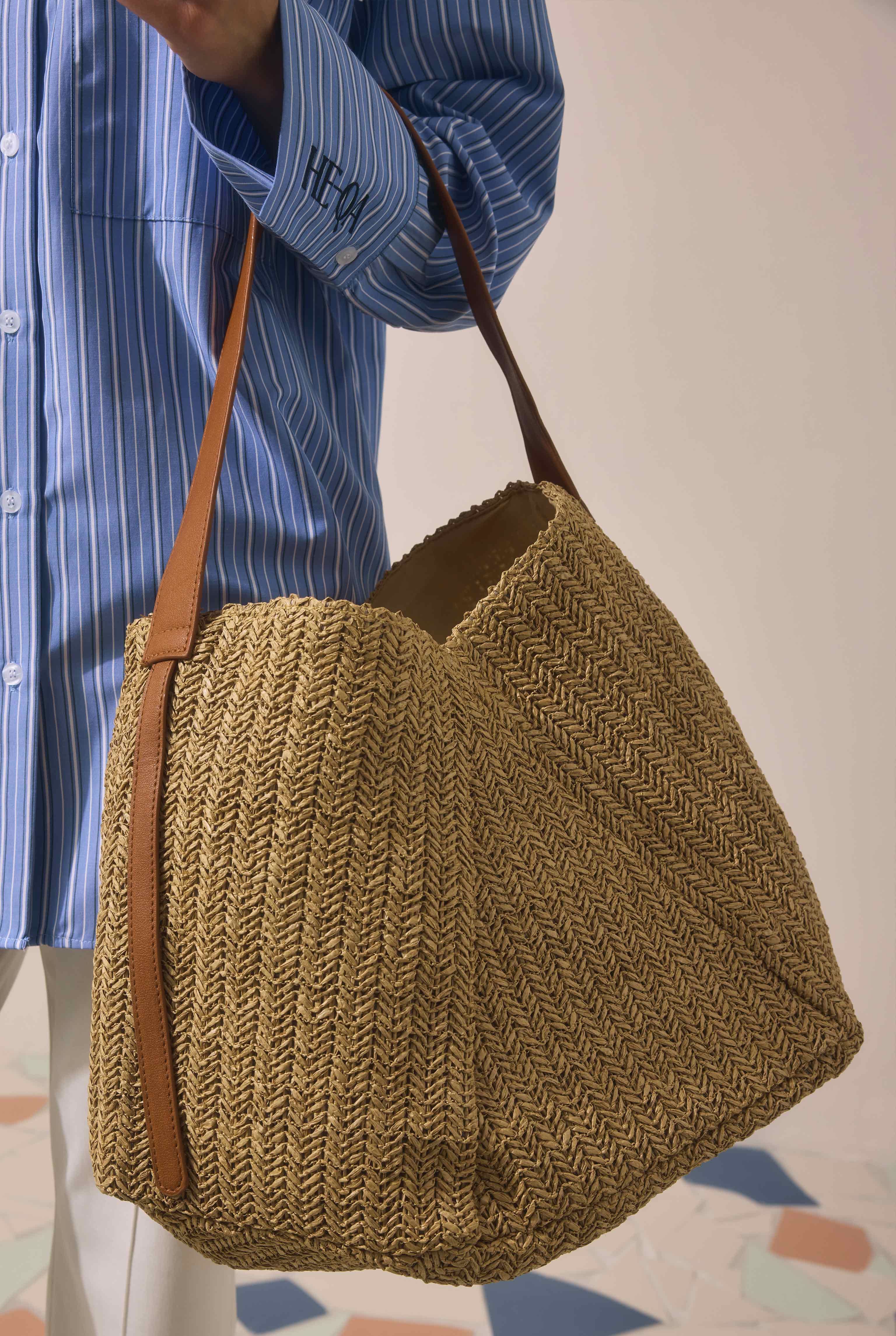 Hasır Tote Çanta Camel - HE-QA