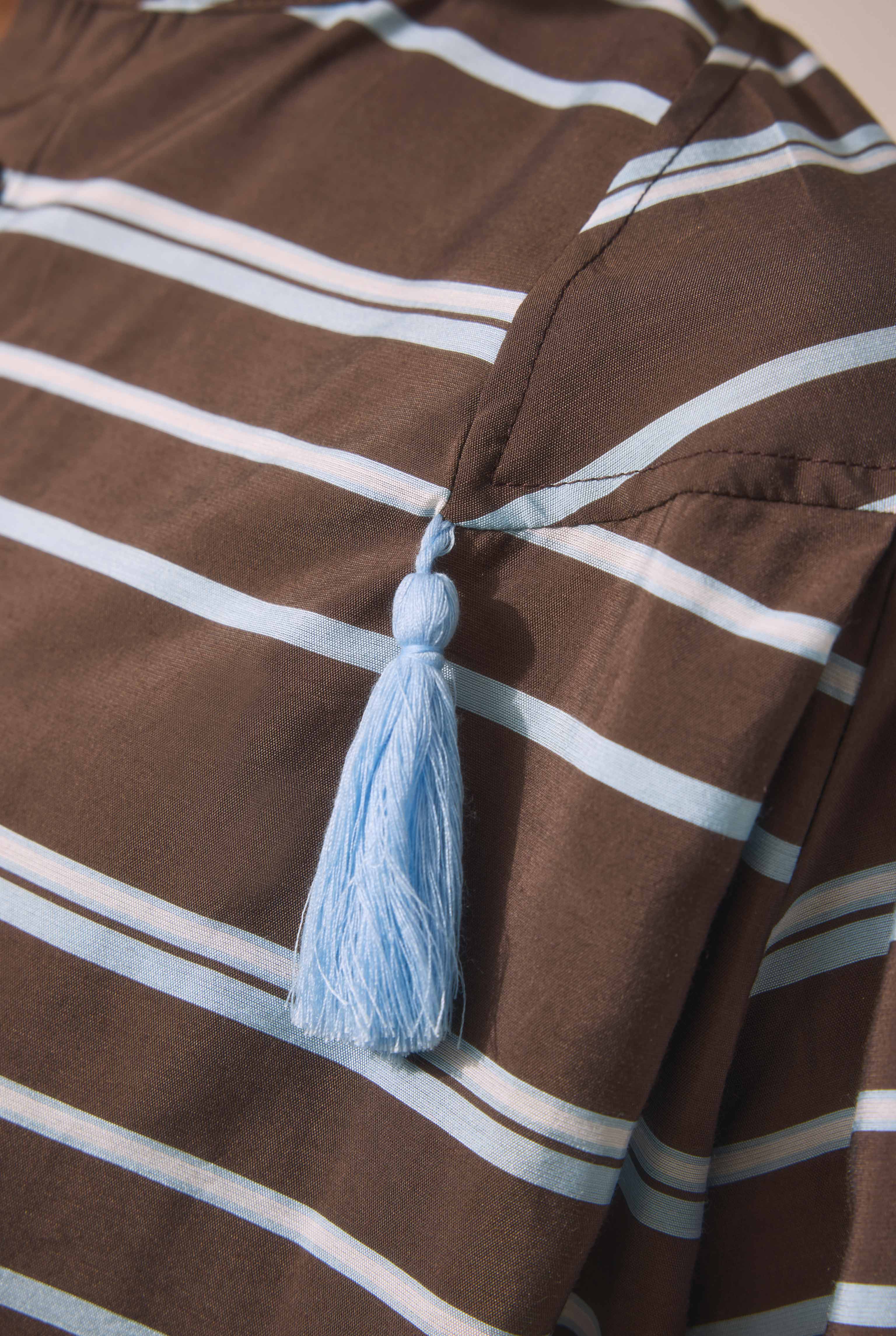 Striped Balloon Sleeve Shirt Brown - 6