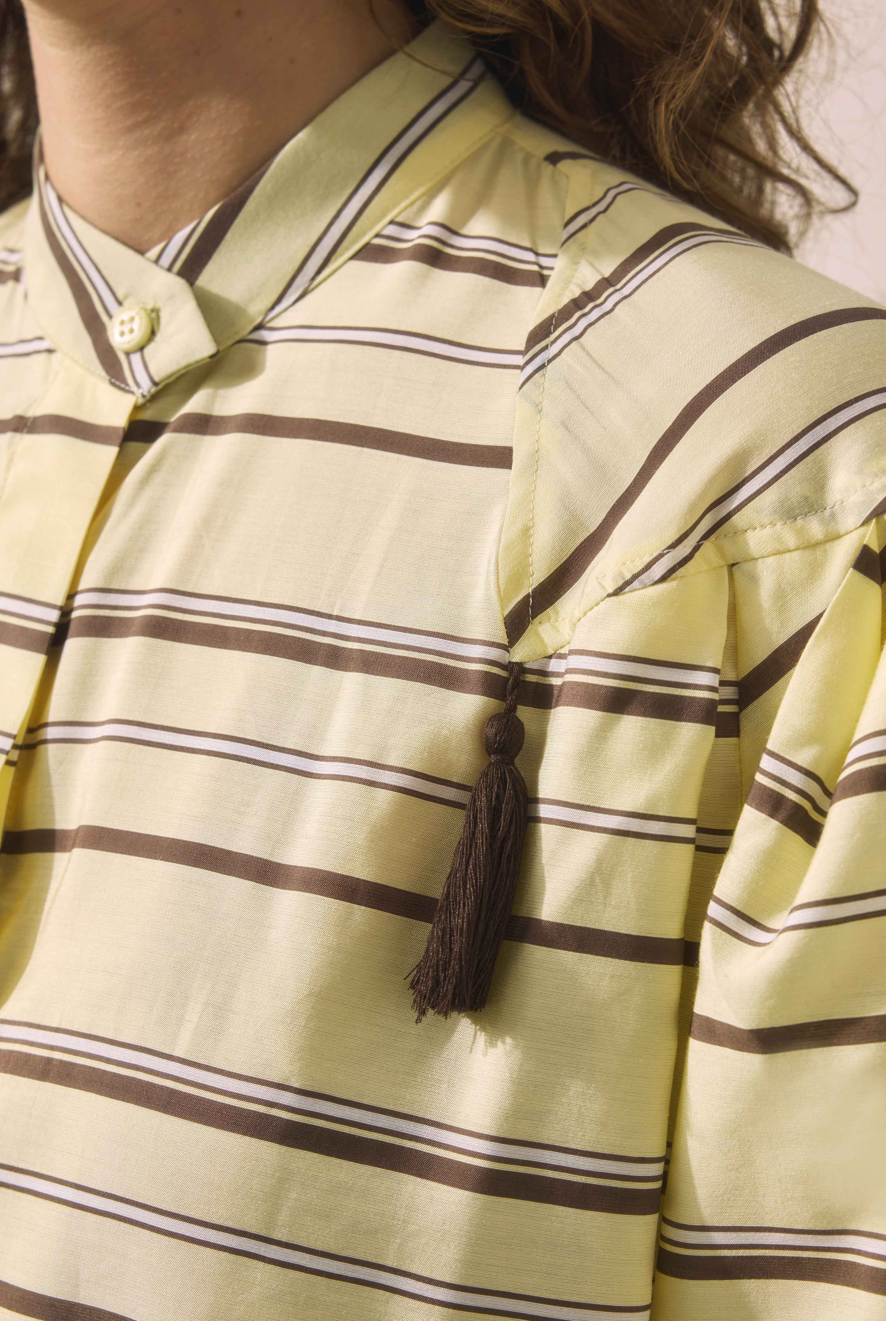 Striped Balloon Sleeve Shirt Soft Yellow - 3
