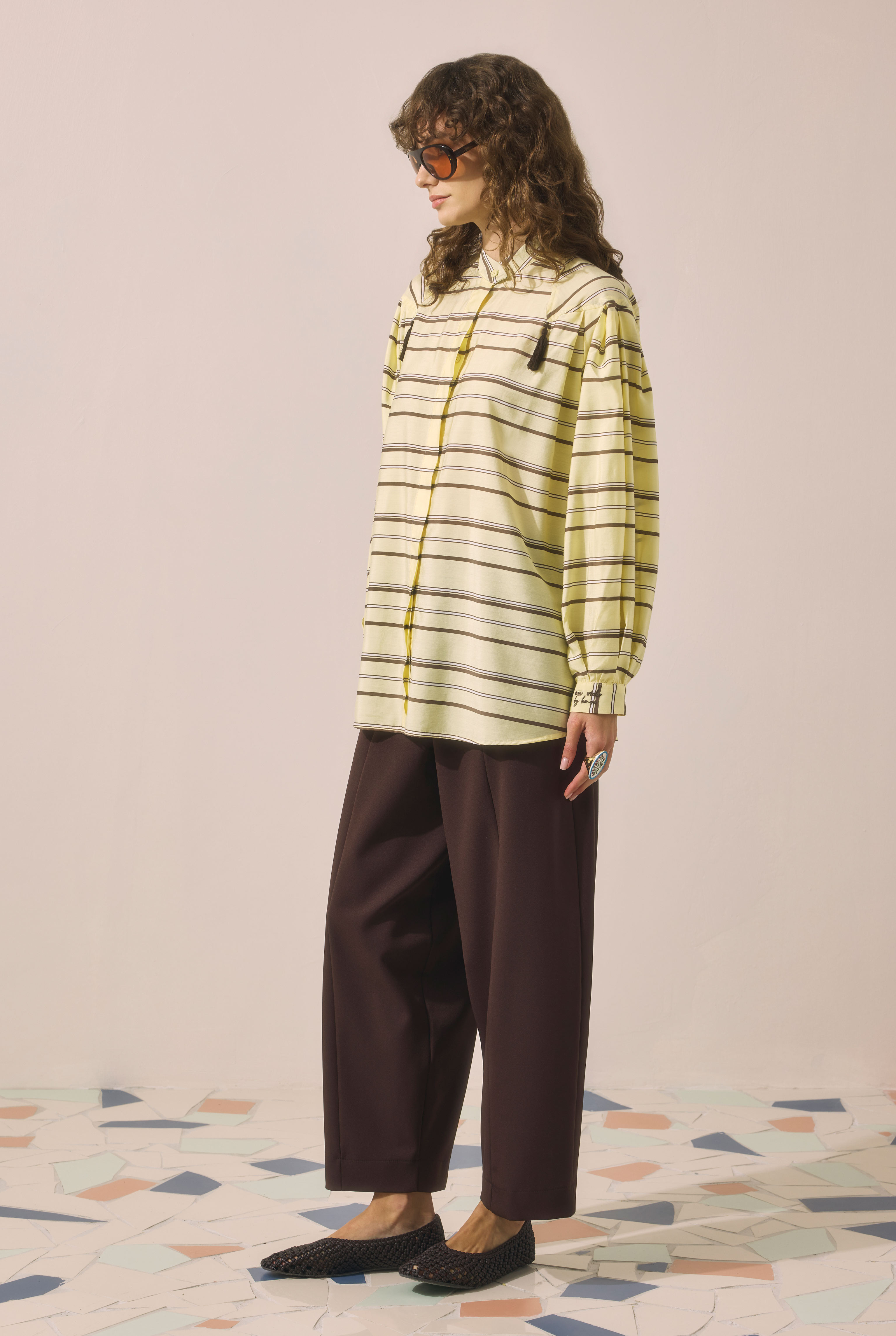 Striped Balloon Sleeve Shirt Soft Yellow - 5