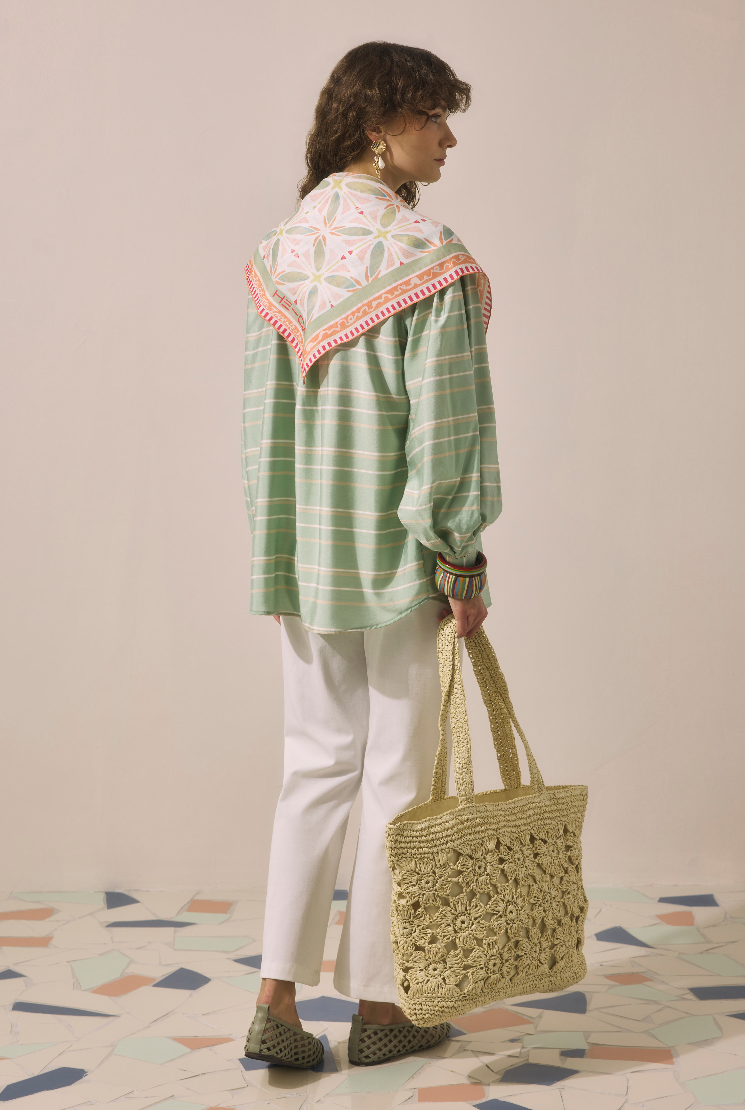 Striped Balloon Sleeve Shirt Mint - 2