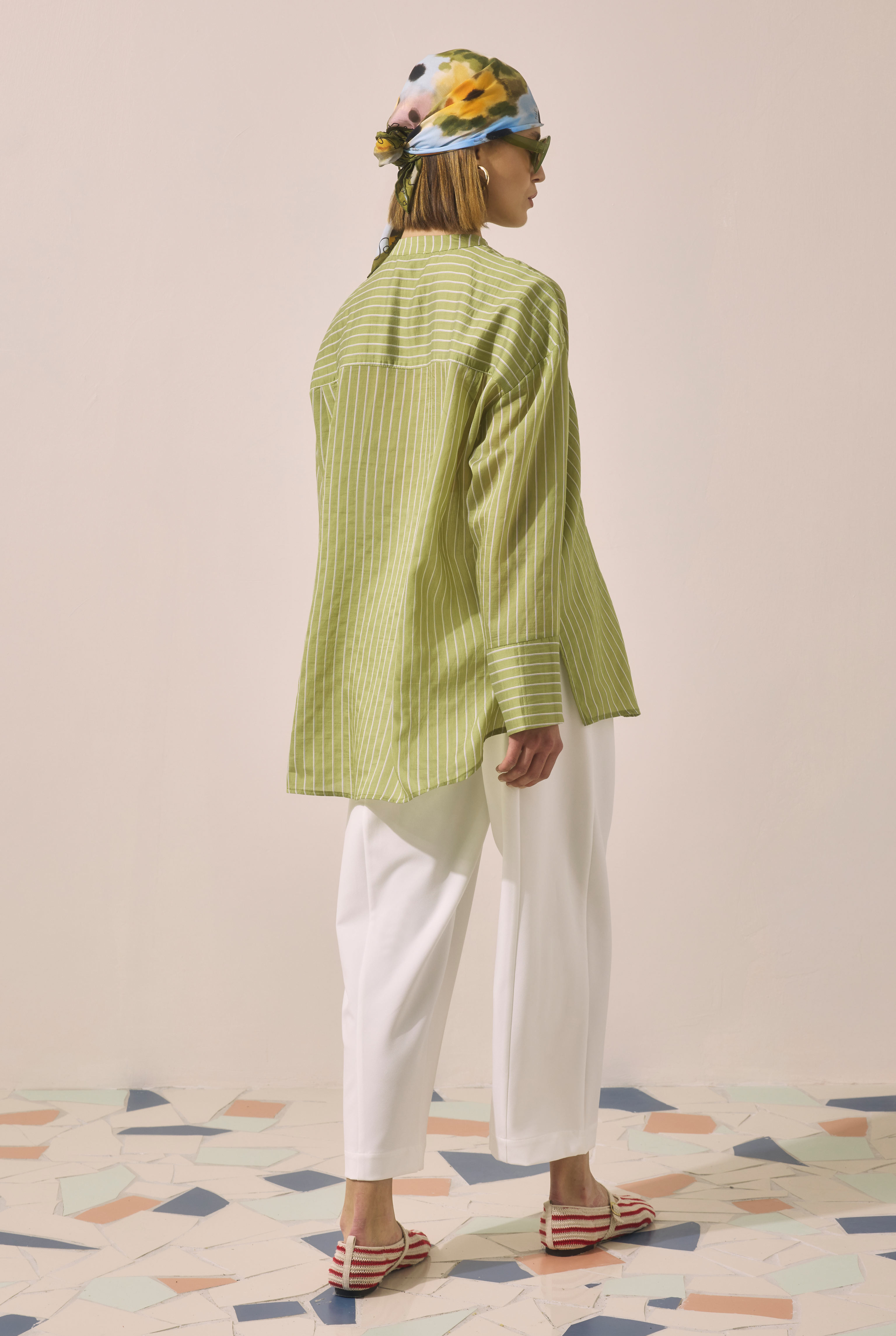 Loop Detailed Shirt Green Striped - 5