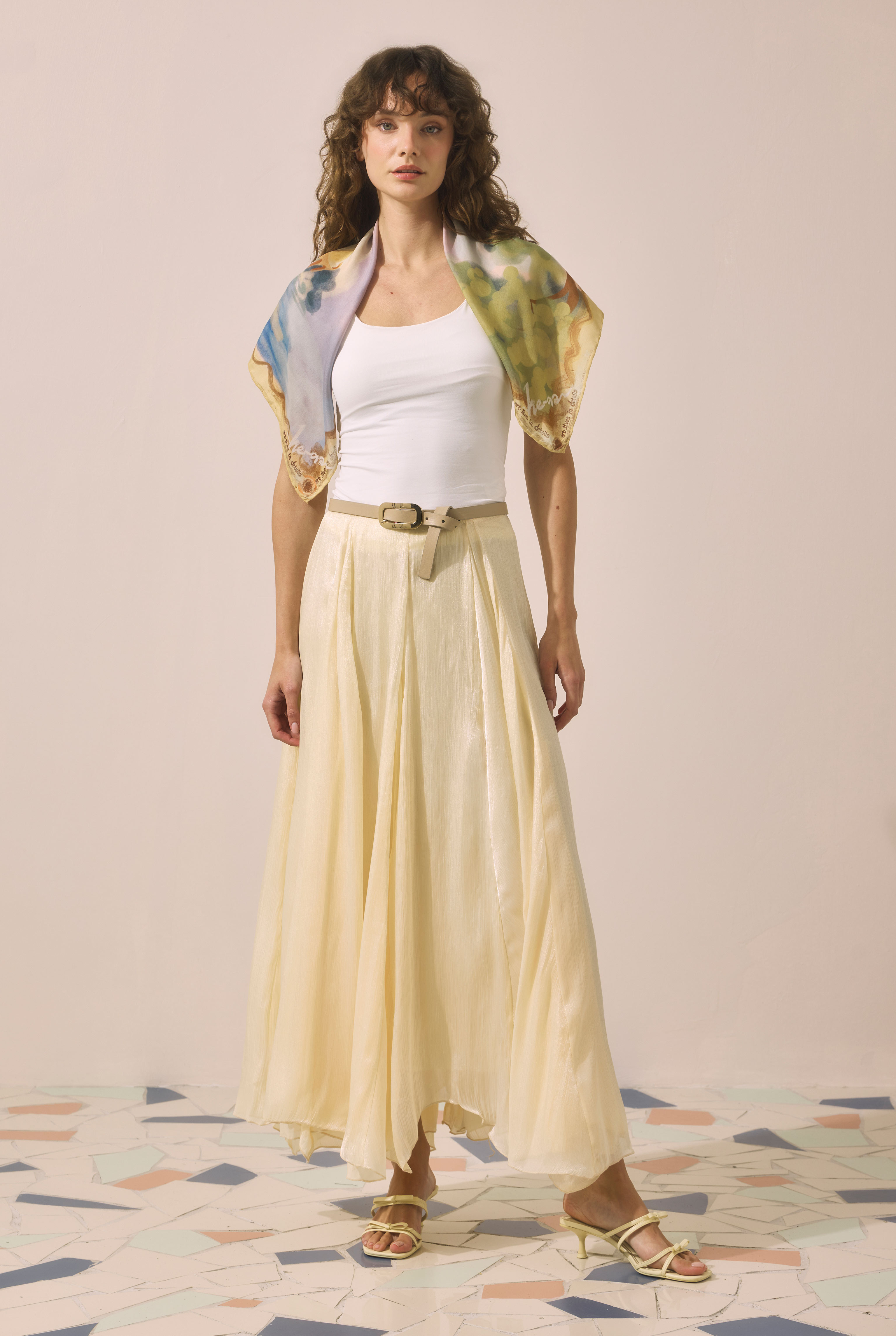 Shimmery Crinkle Skirt Soft Yellow - 3