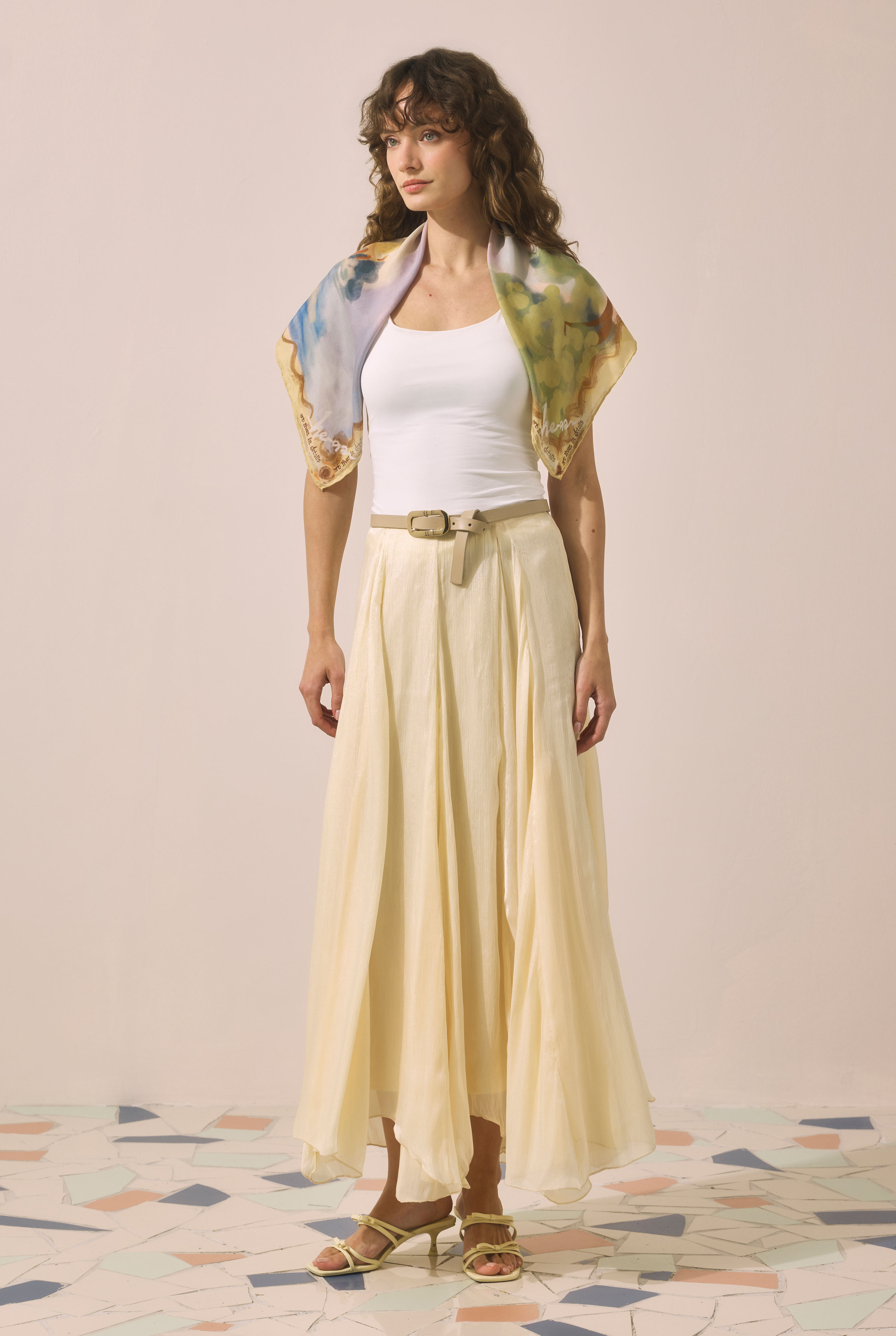Shimmery Crinkle Skirt Soft Yellow - HE-QA