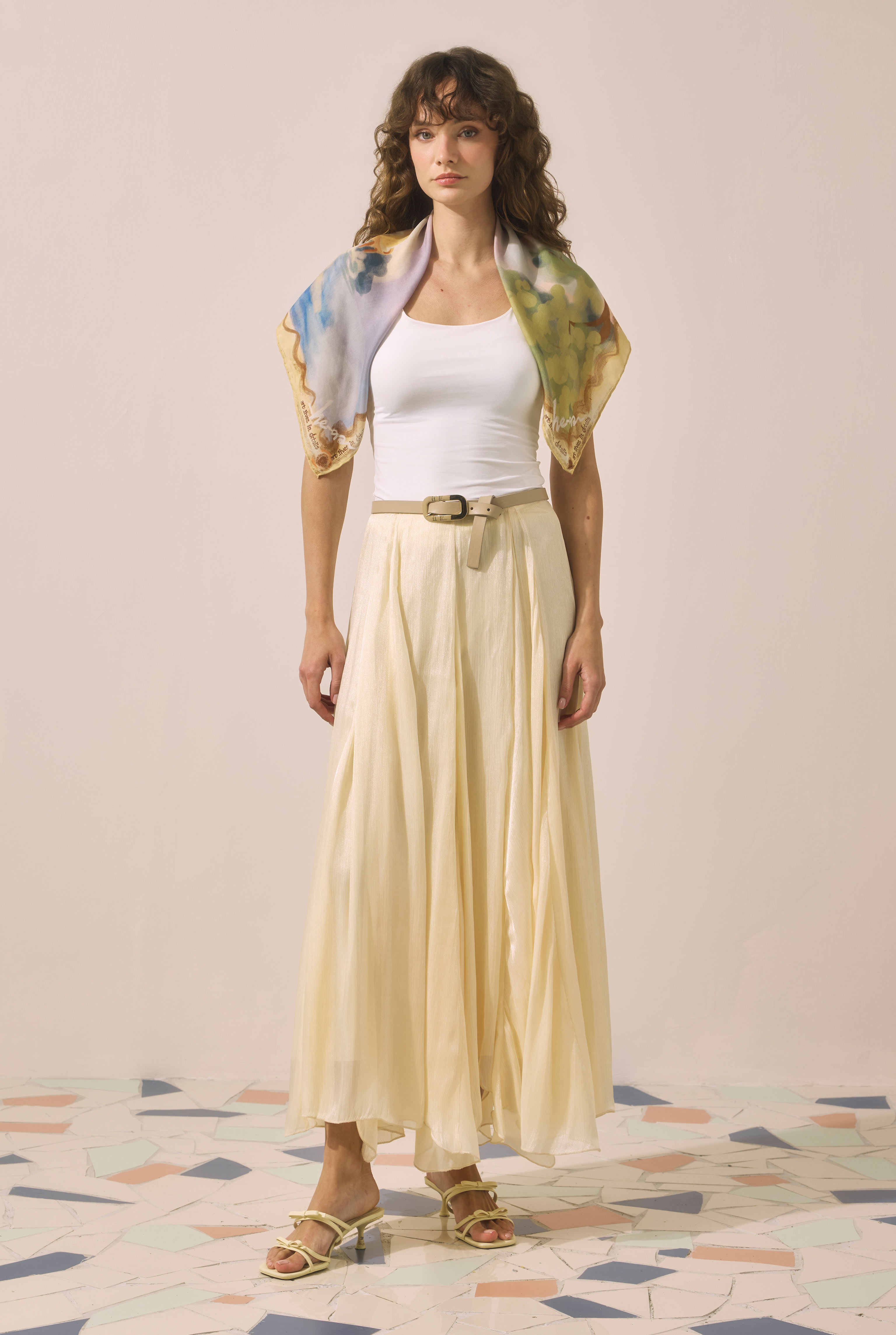 Shimmery Crinkle Skirt Soft Yellow - 2
