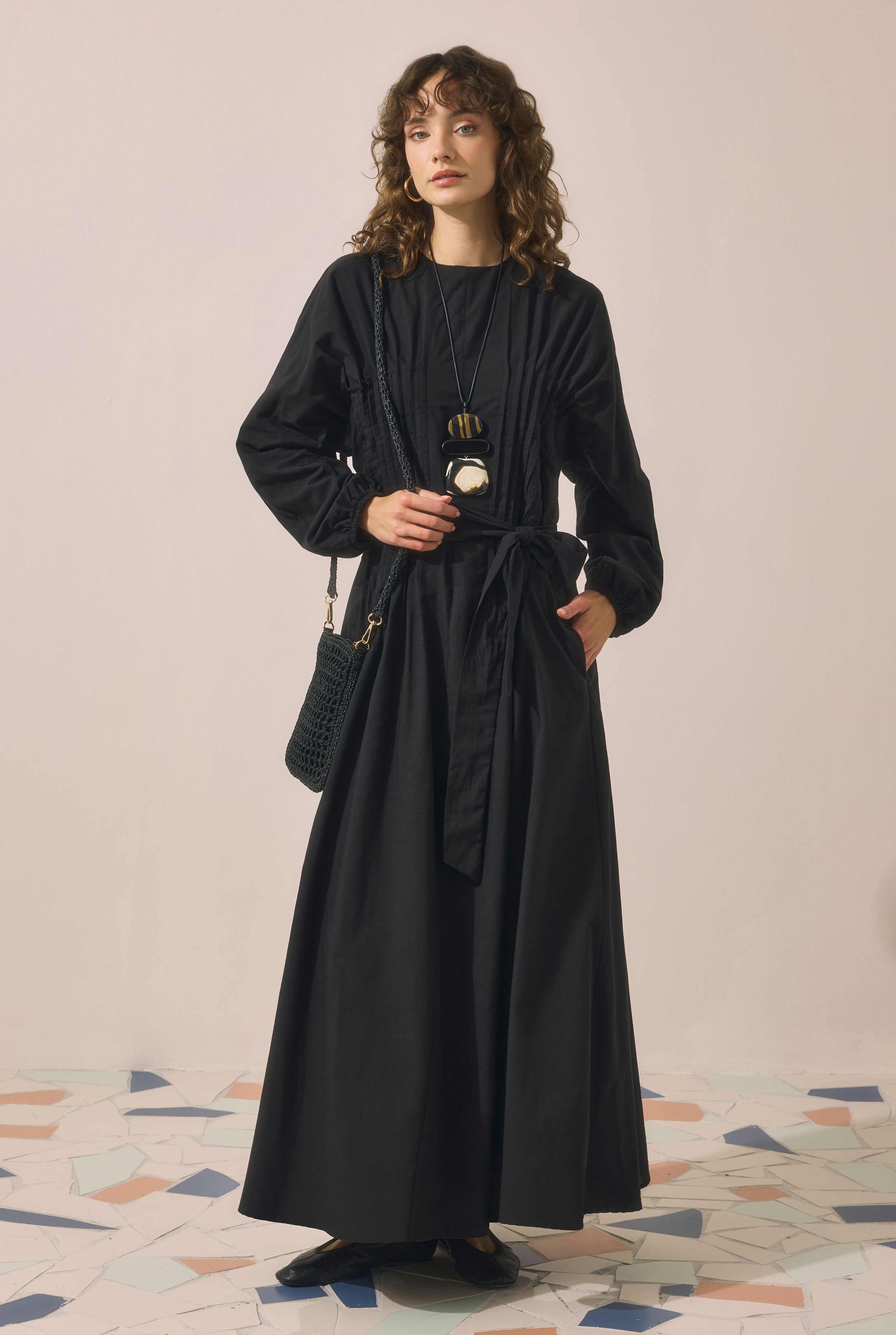 Pintuck Detail Dress Black - 1