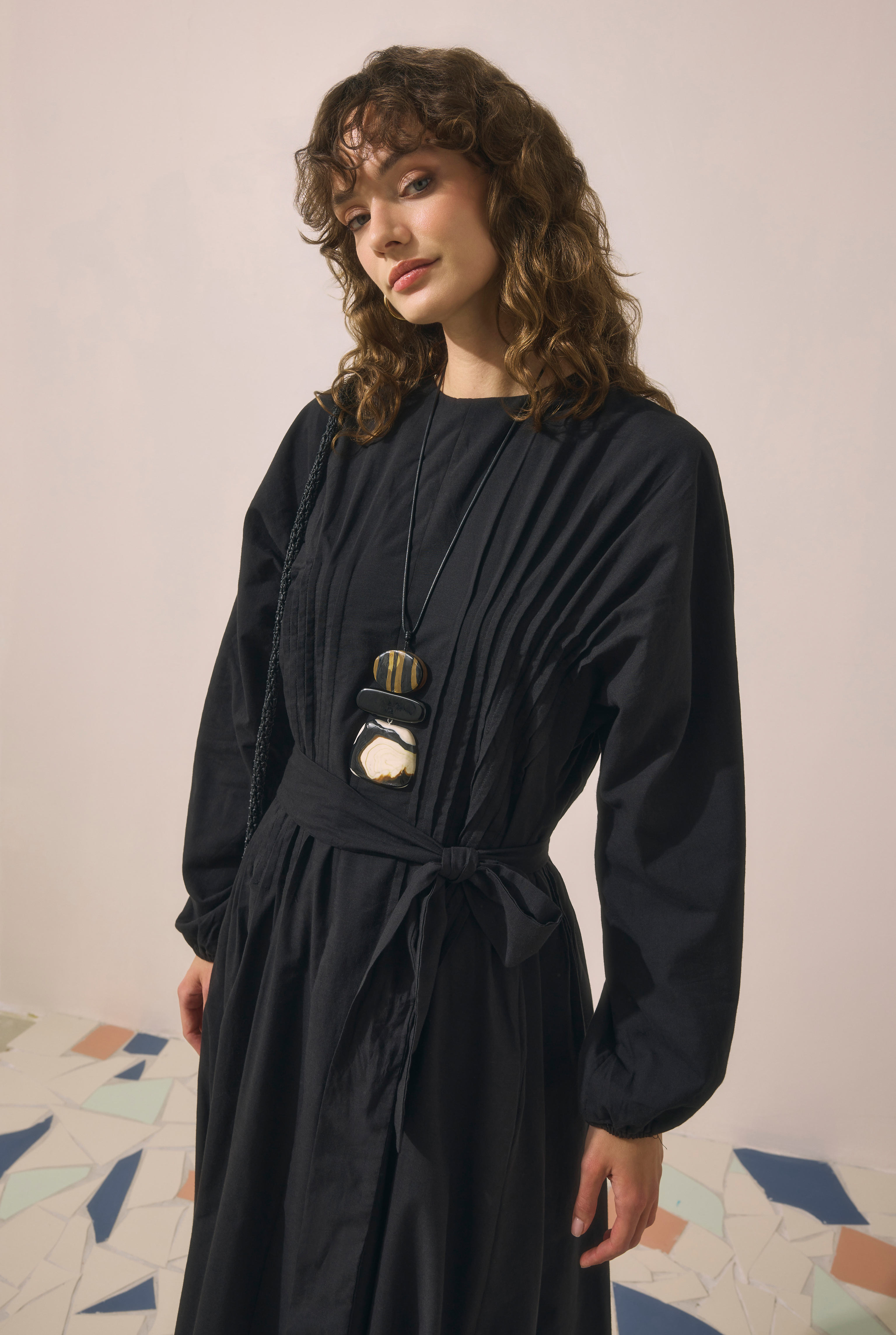 Pintuck Detail Dress Black - 4
