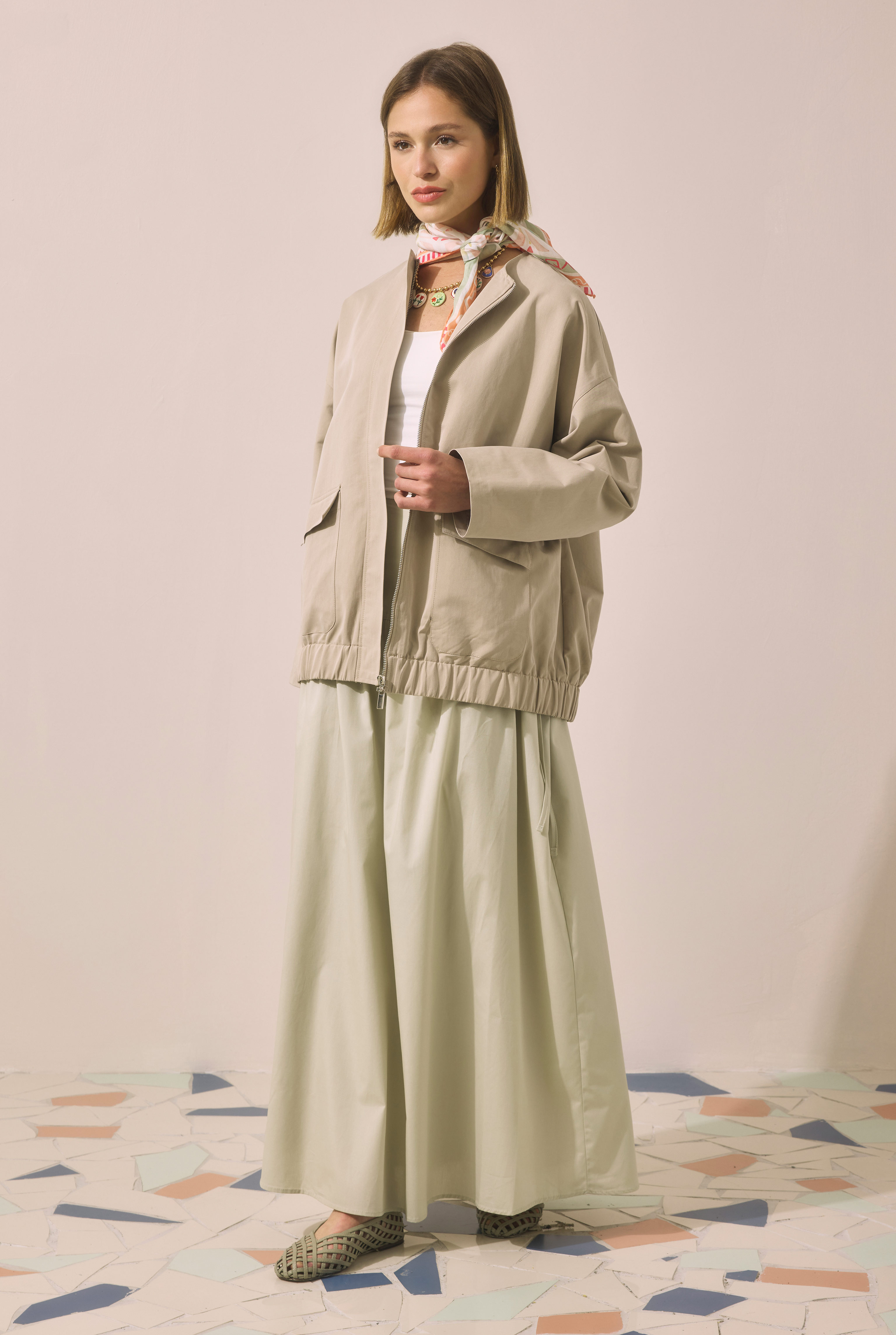 Canvas Bomber Jacket Sand Beige - 3