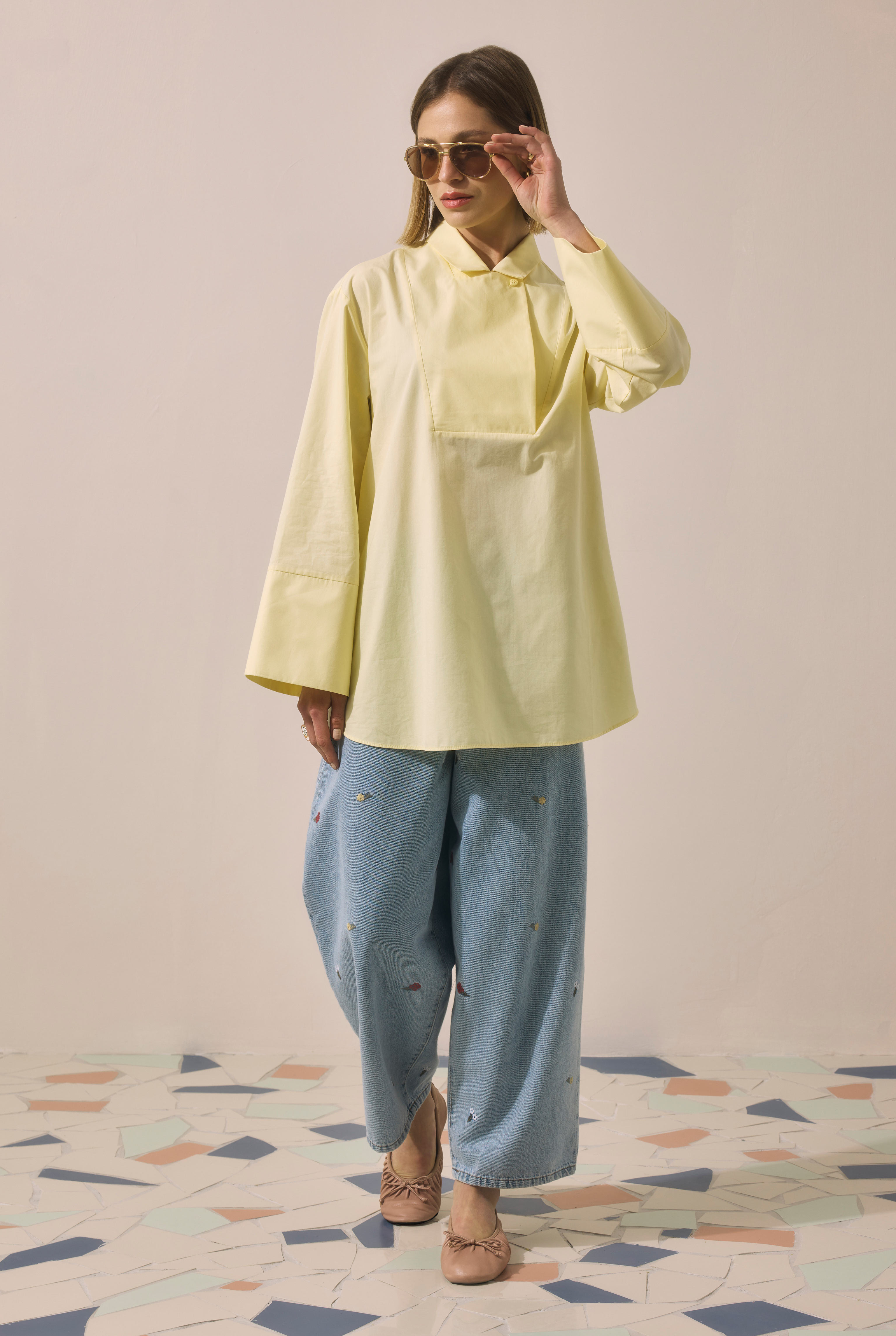 Double-Breasted Tunic Soft Yellow - HE-QA
