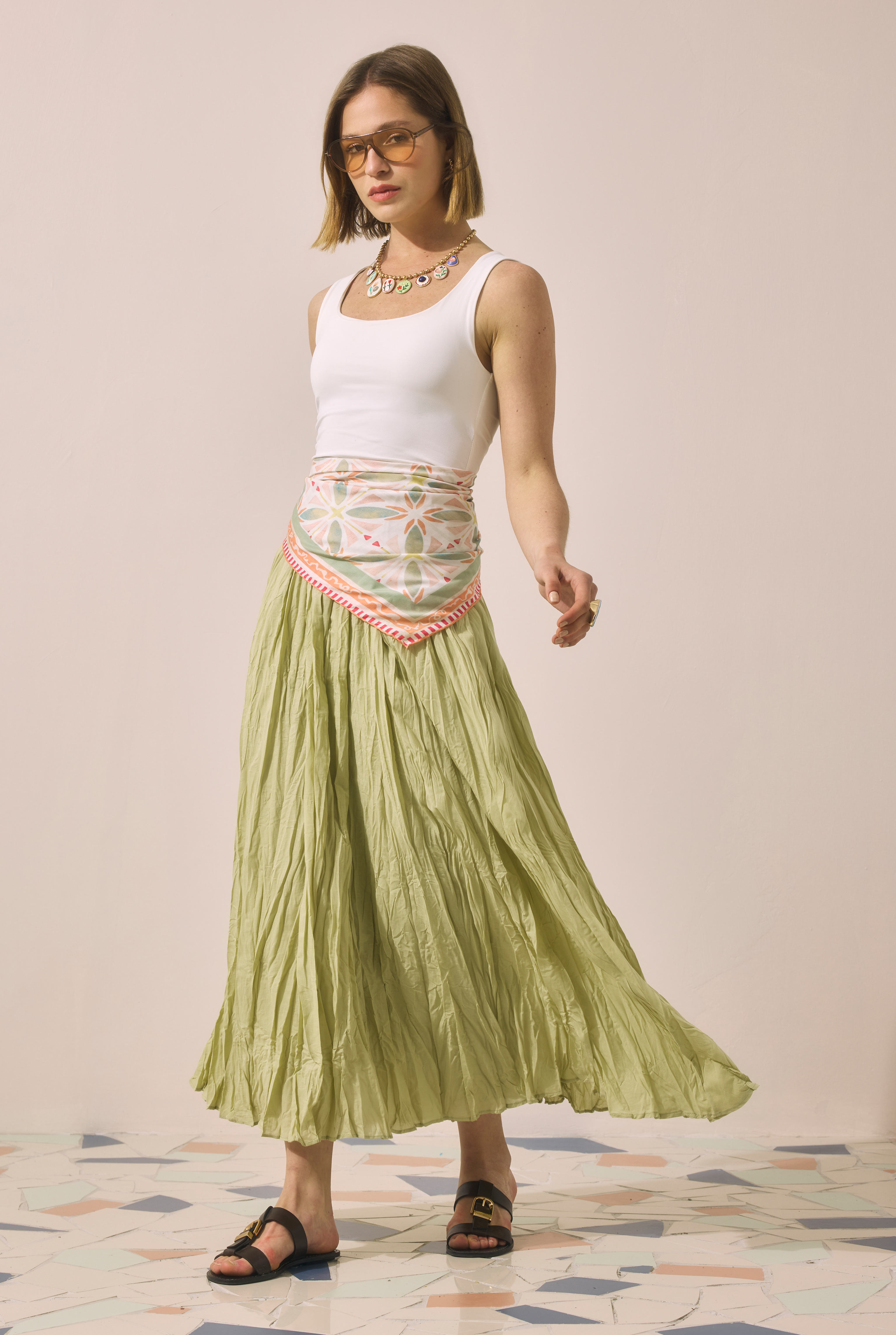 Wrinkled Voile Skirt Sage Green - 2