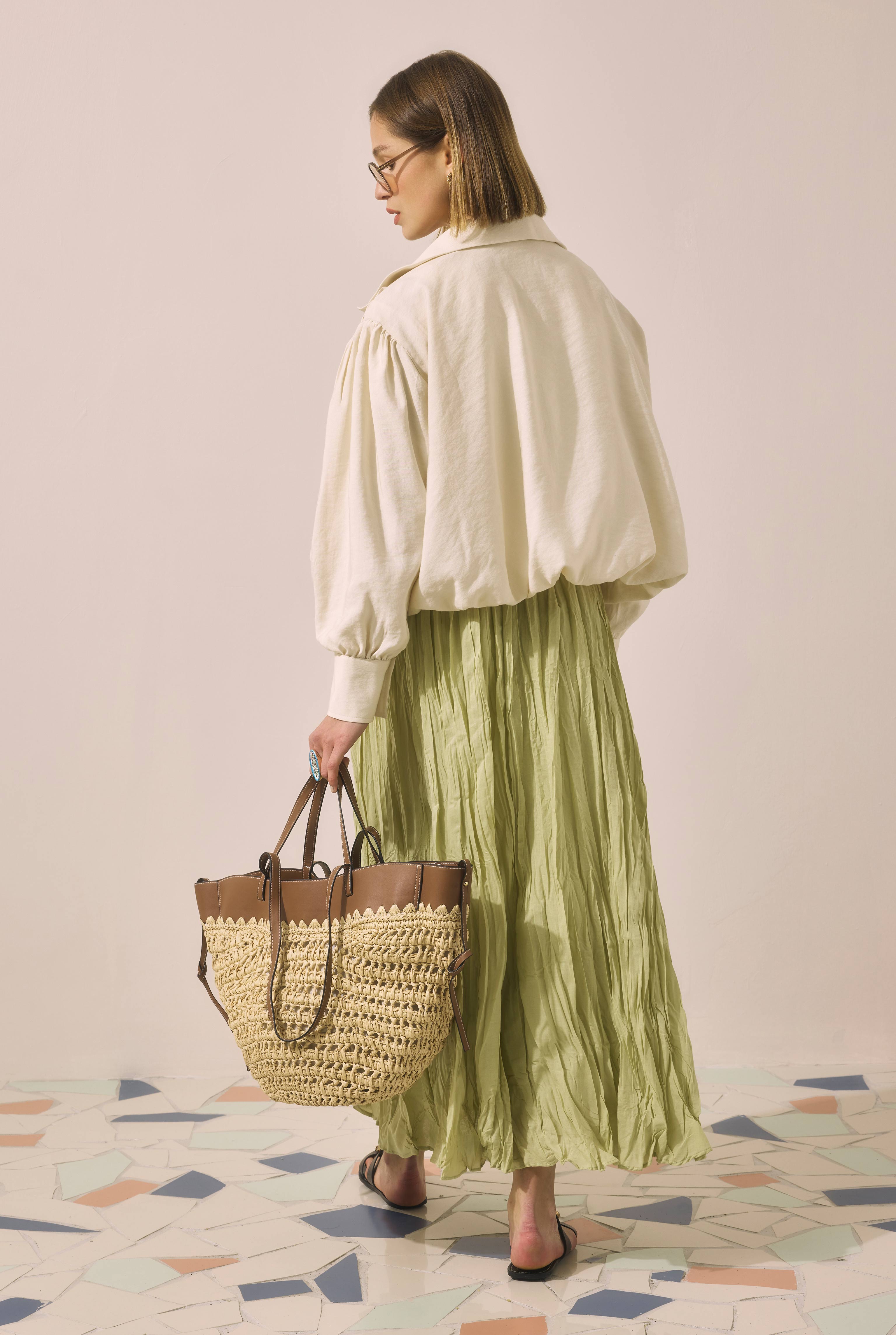 Wrinkled Voile Skirt Sage Green - 3