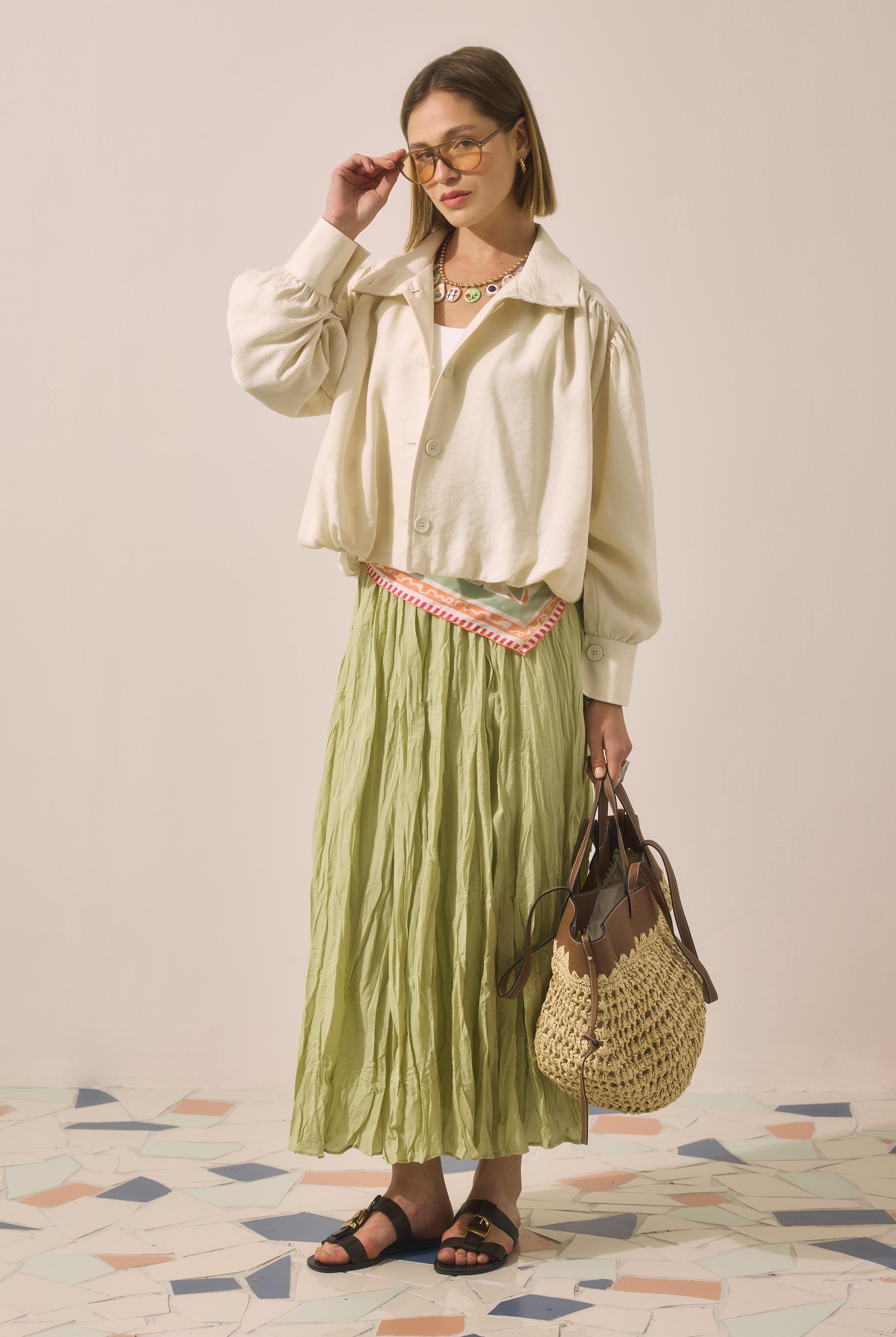 Wrinkled Voile Skirt Sage Green - 1