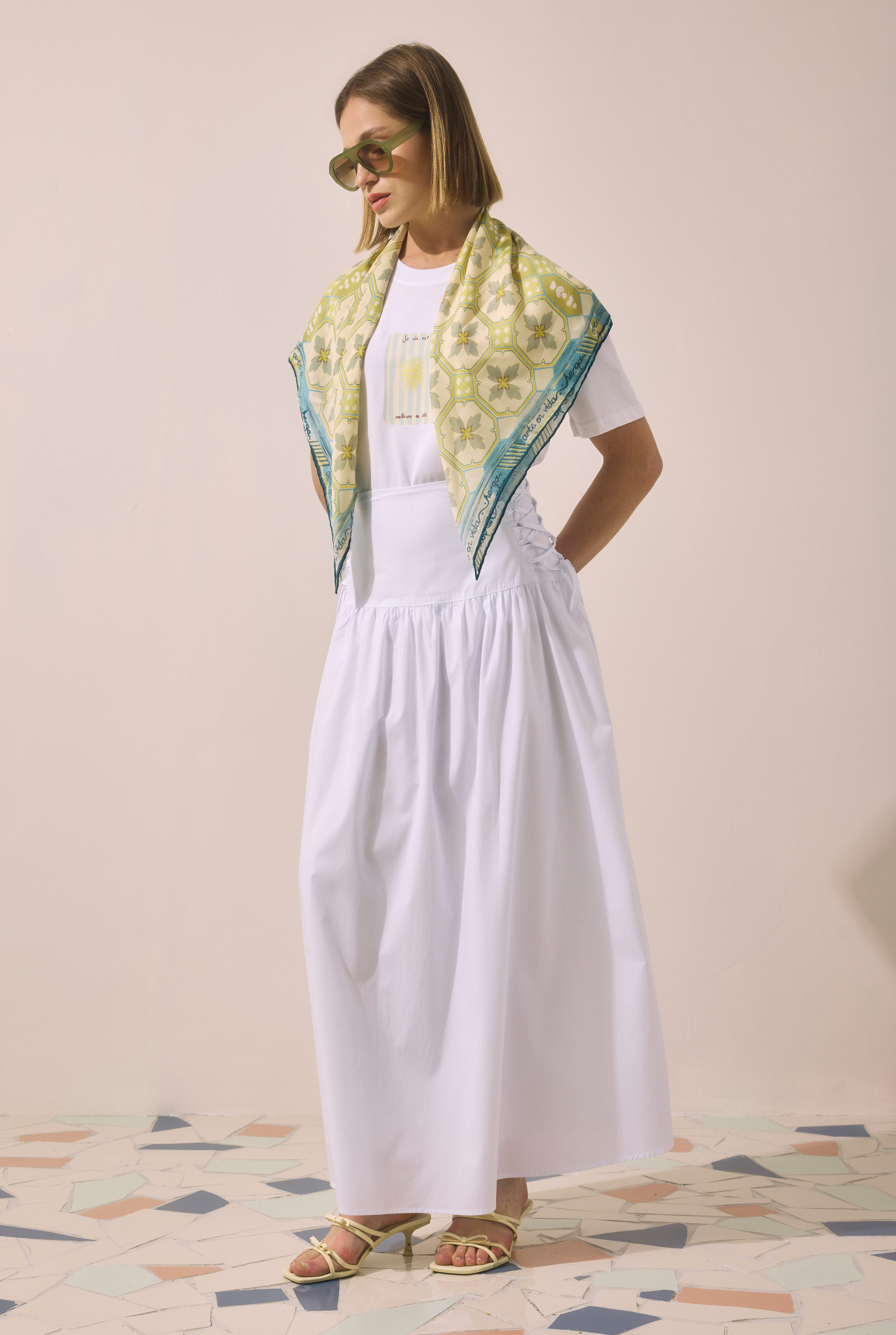 Tie Detailed Poplin Skirt Ecru - 2