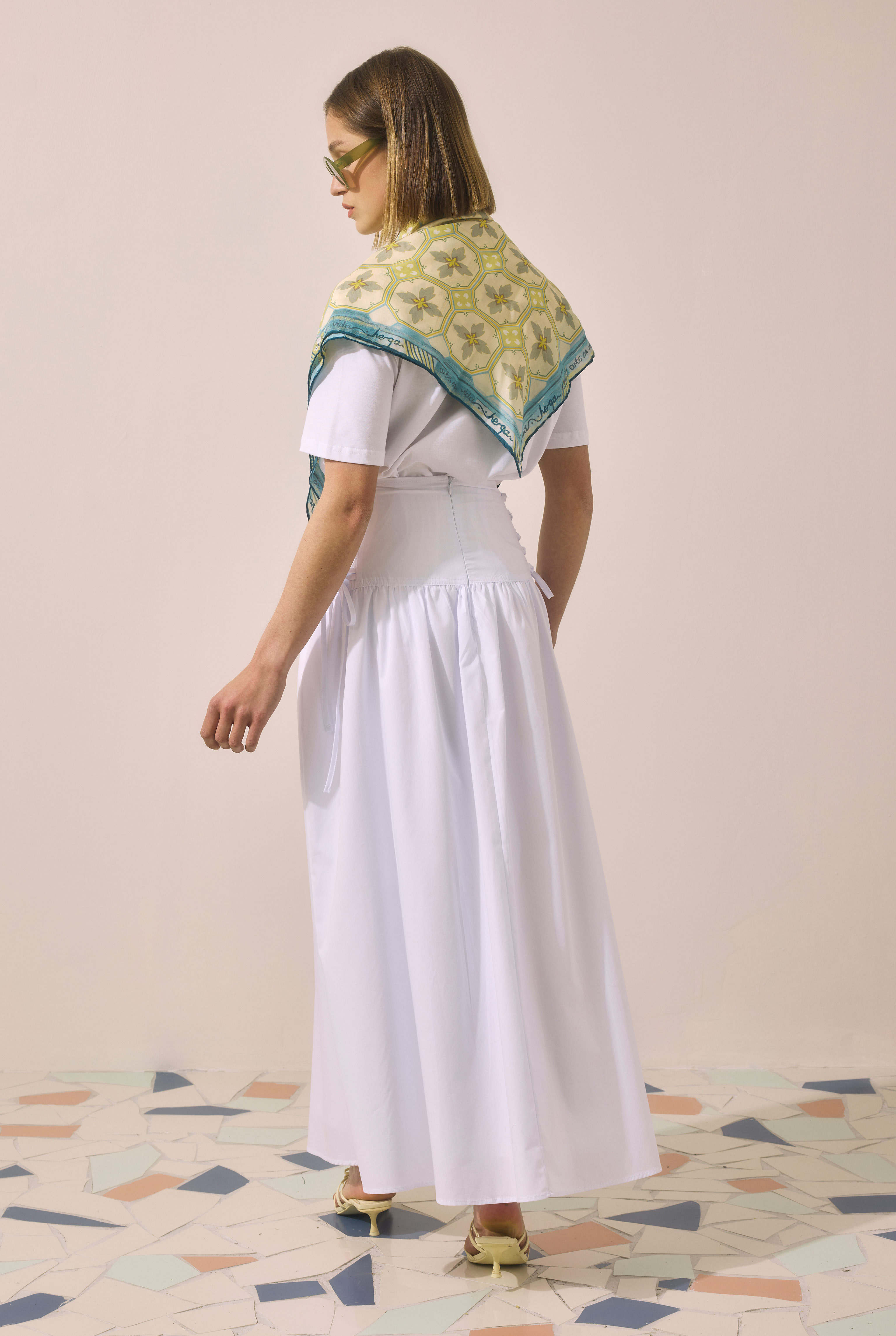 Tie Detailed Poplin Skirt Ecru - 5