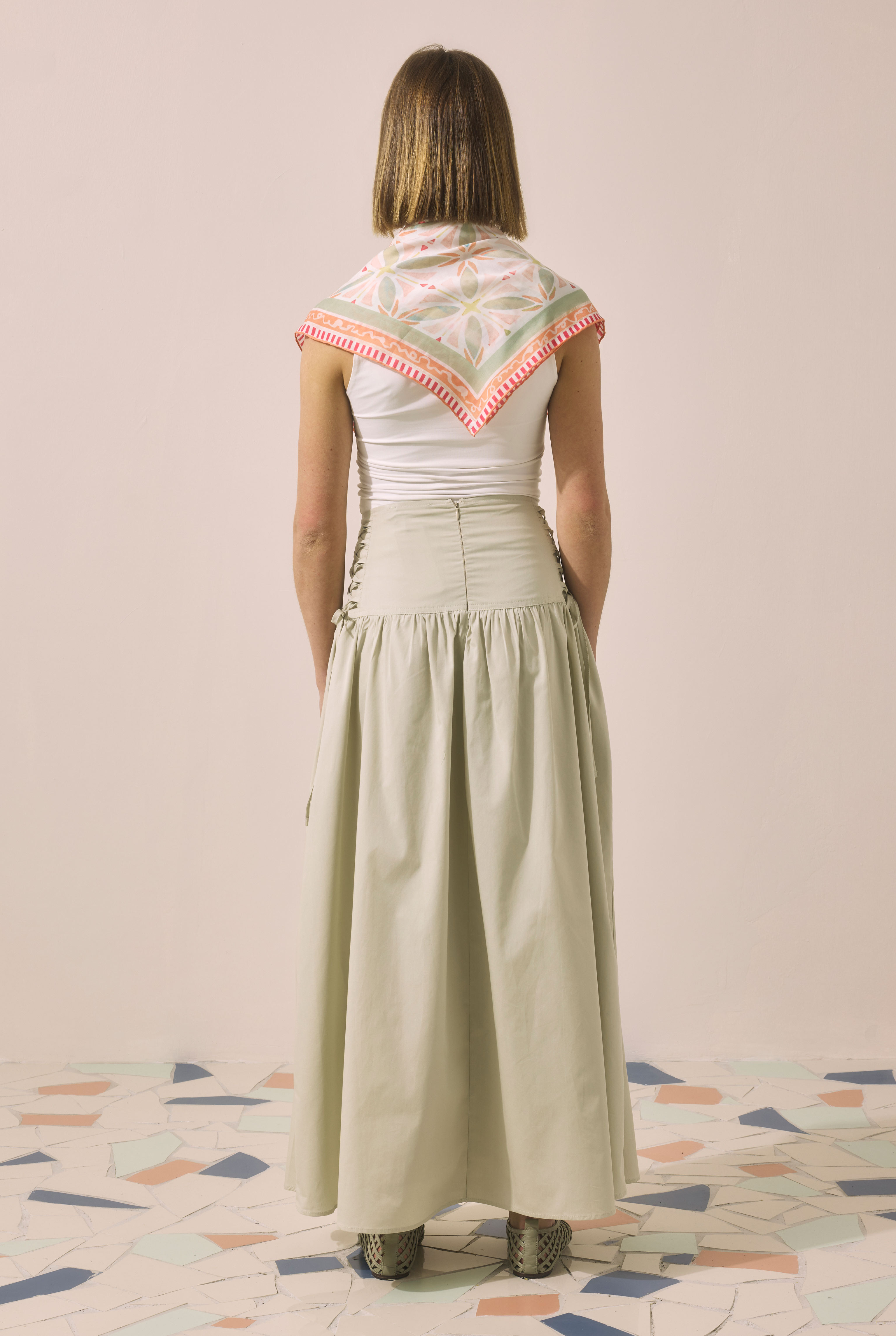 Tie Detailed Poplin Skirt Light Sage Green - 5