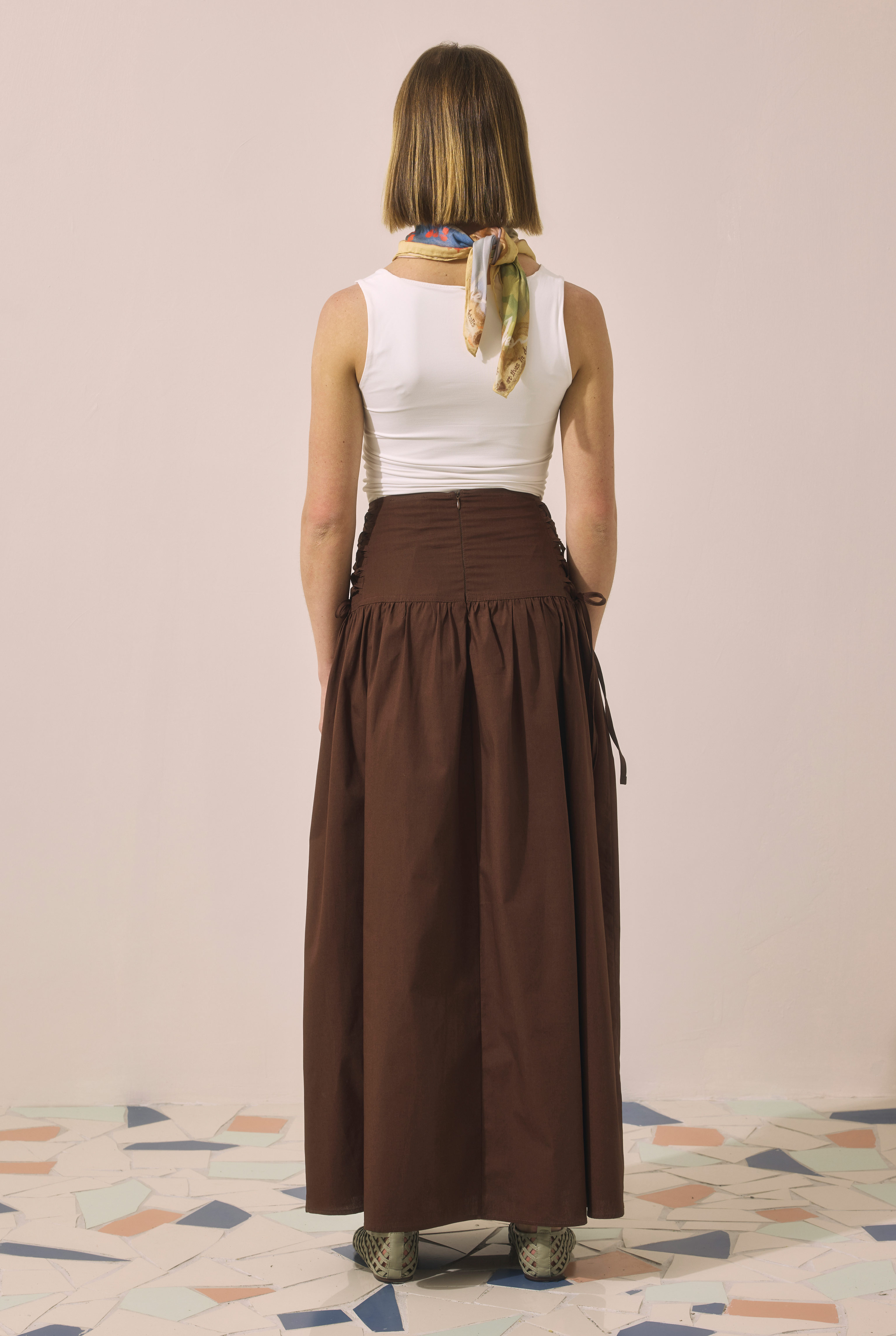 Tie Detailed Poplin Skirt Dark Brown - 5