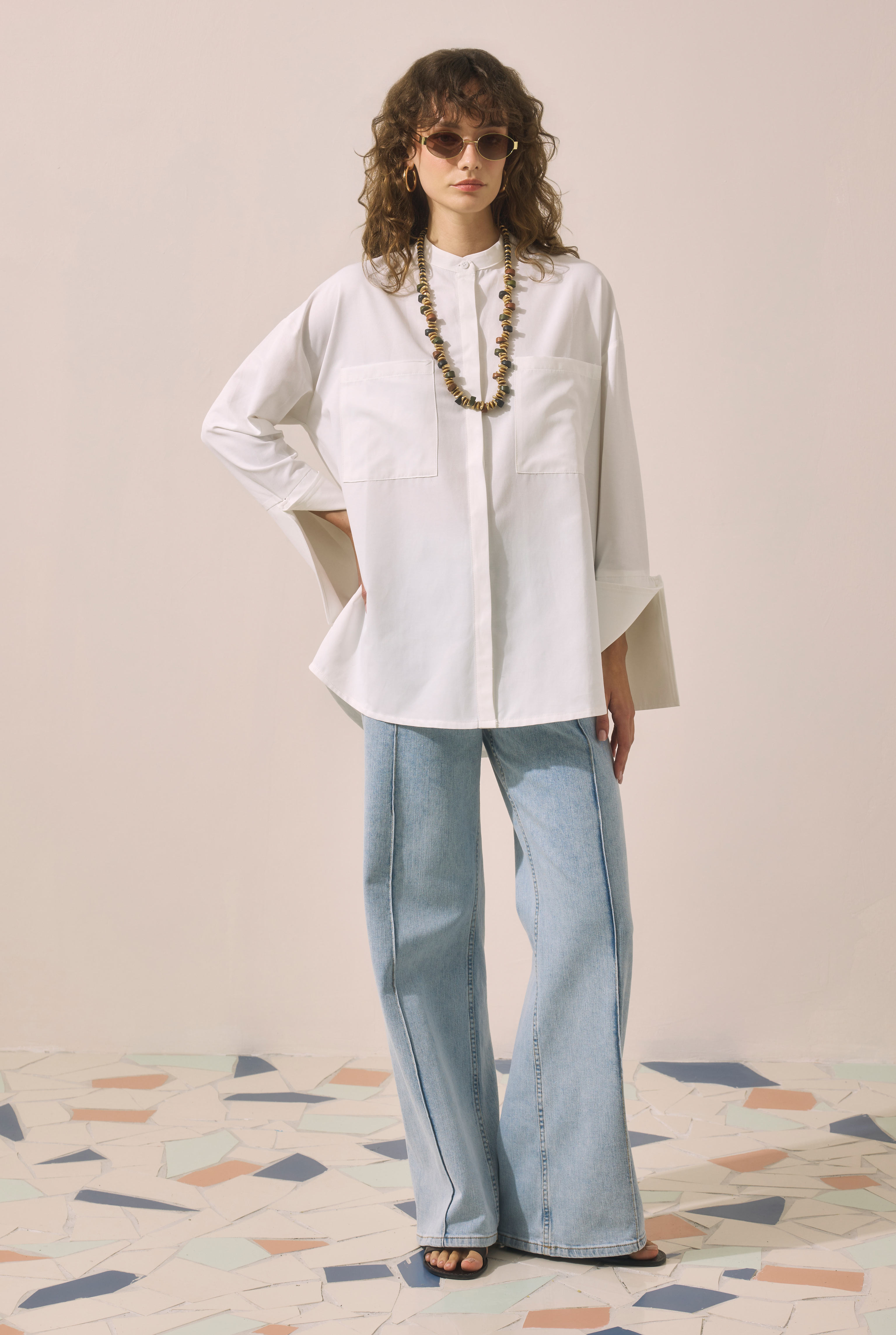 Cuff Detailed Shirt Ecru - 2