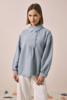 Placket Detailed Tunic Pastel Blue 