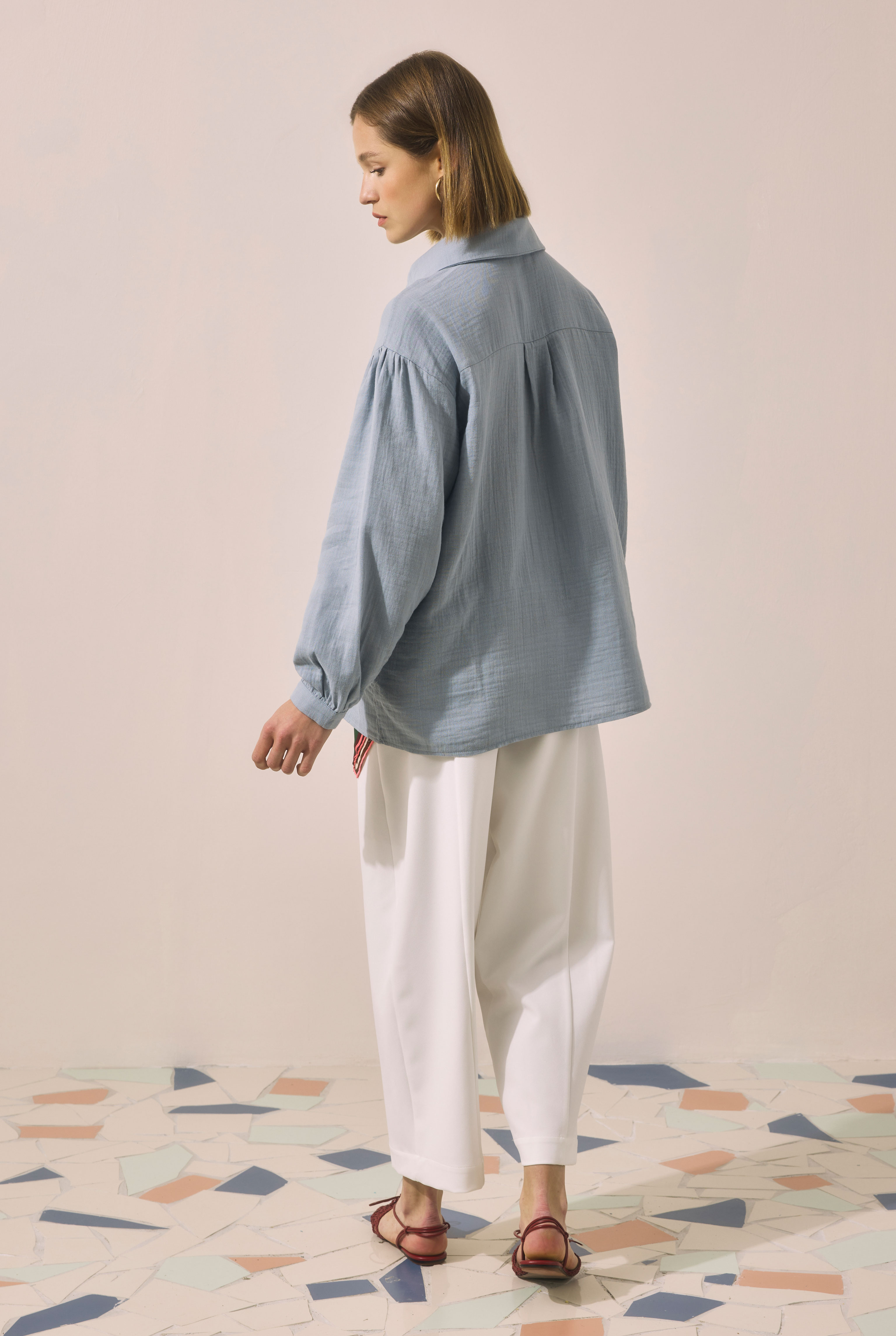 Placket Detailed Tunic Pastel Blue - 7