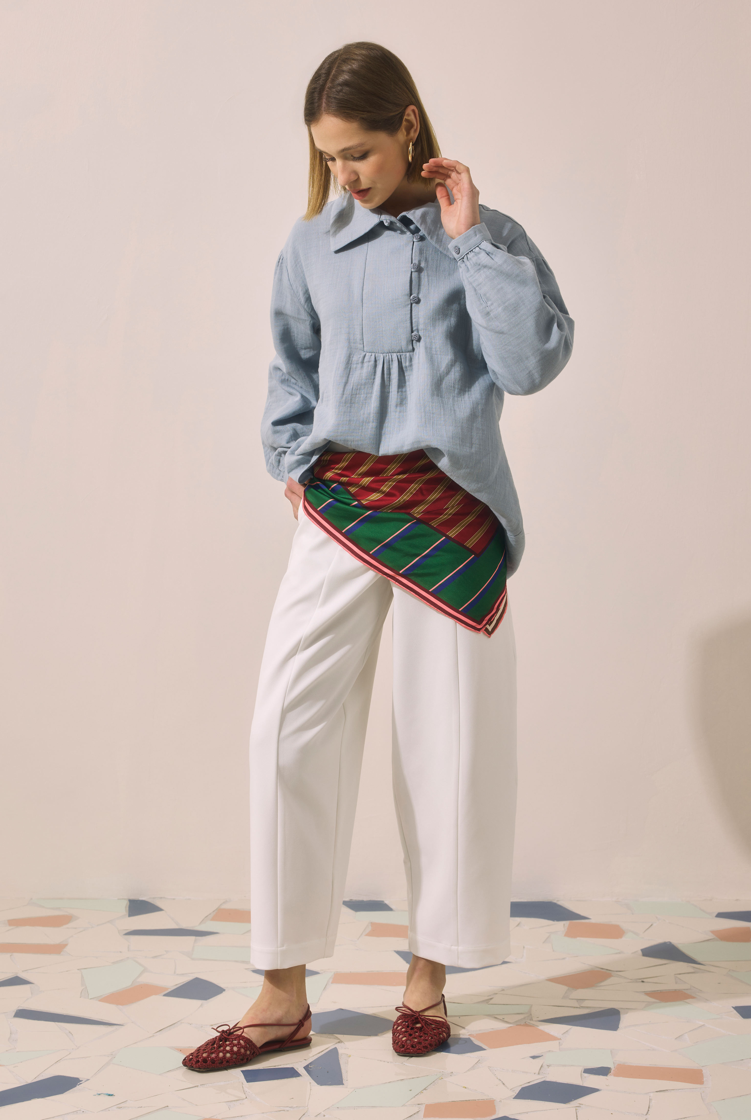 Placket Detailed Tunic Pastel Blue - 3