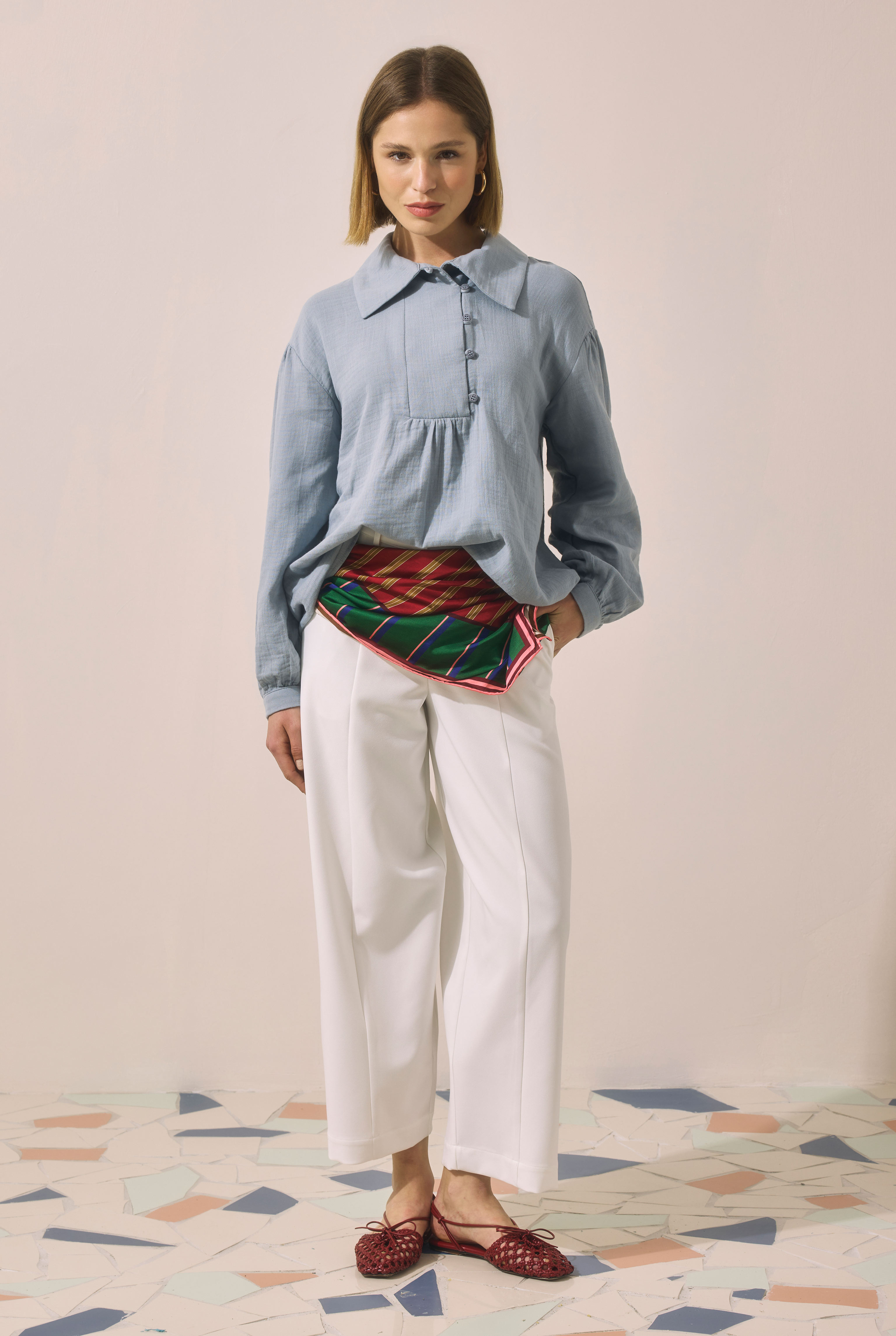 Placket Detailed Tunic Pastel Blue - 4