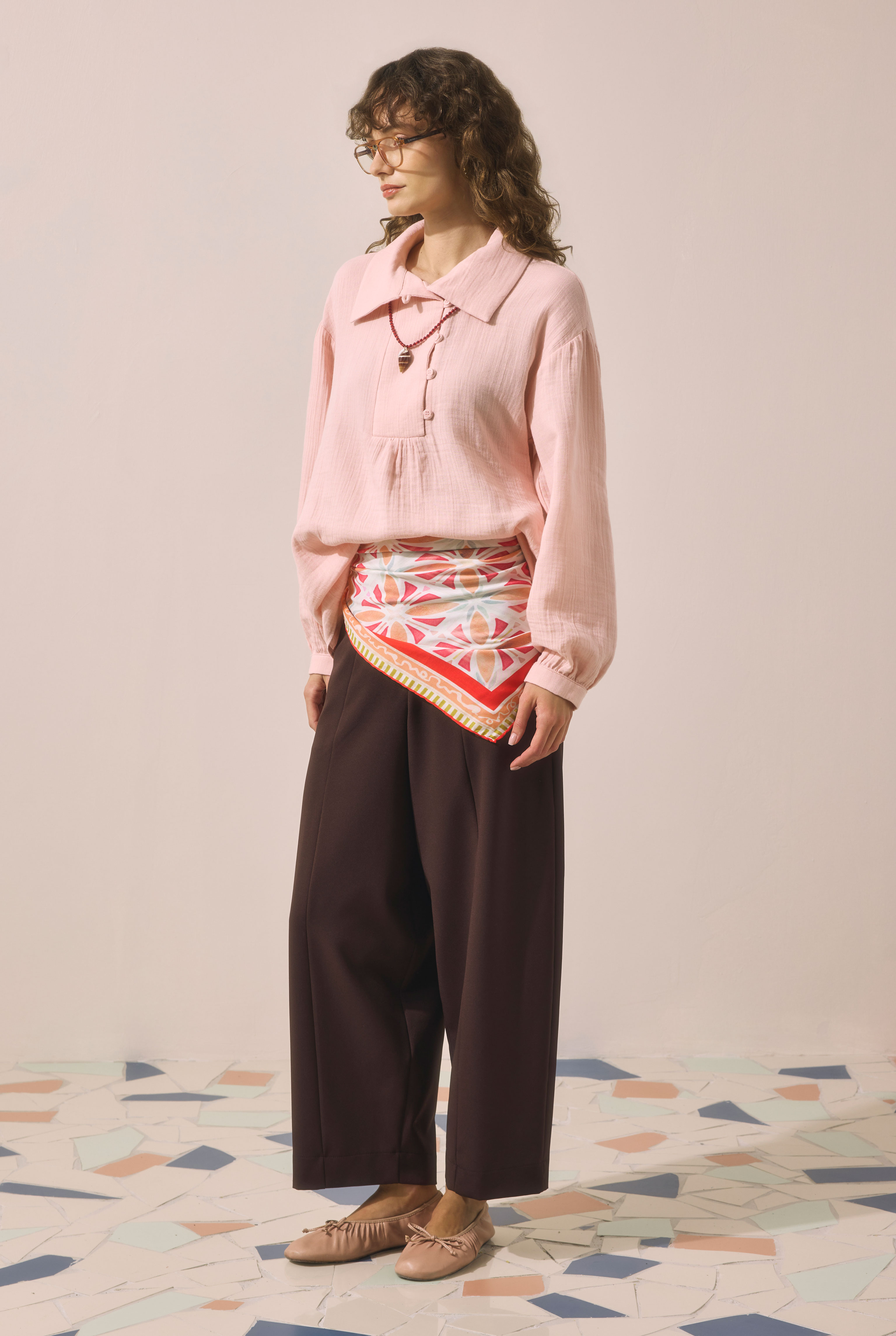 Placket Detailed Tunic Powder Pink - 2