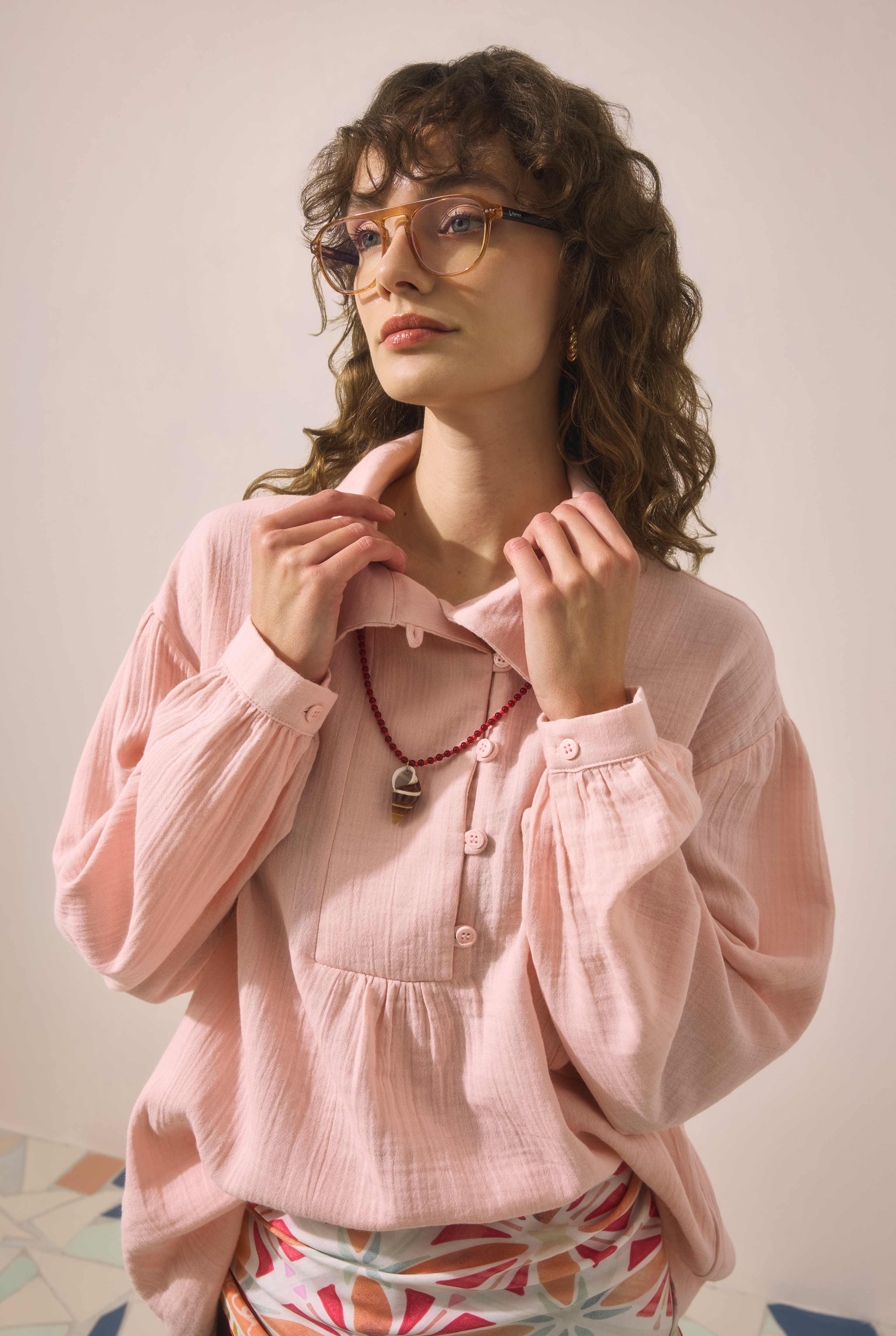 Placket Detailed Tunic Powder Pink - 6