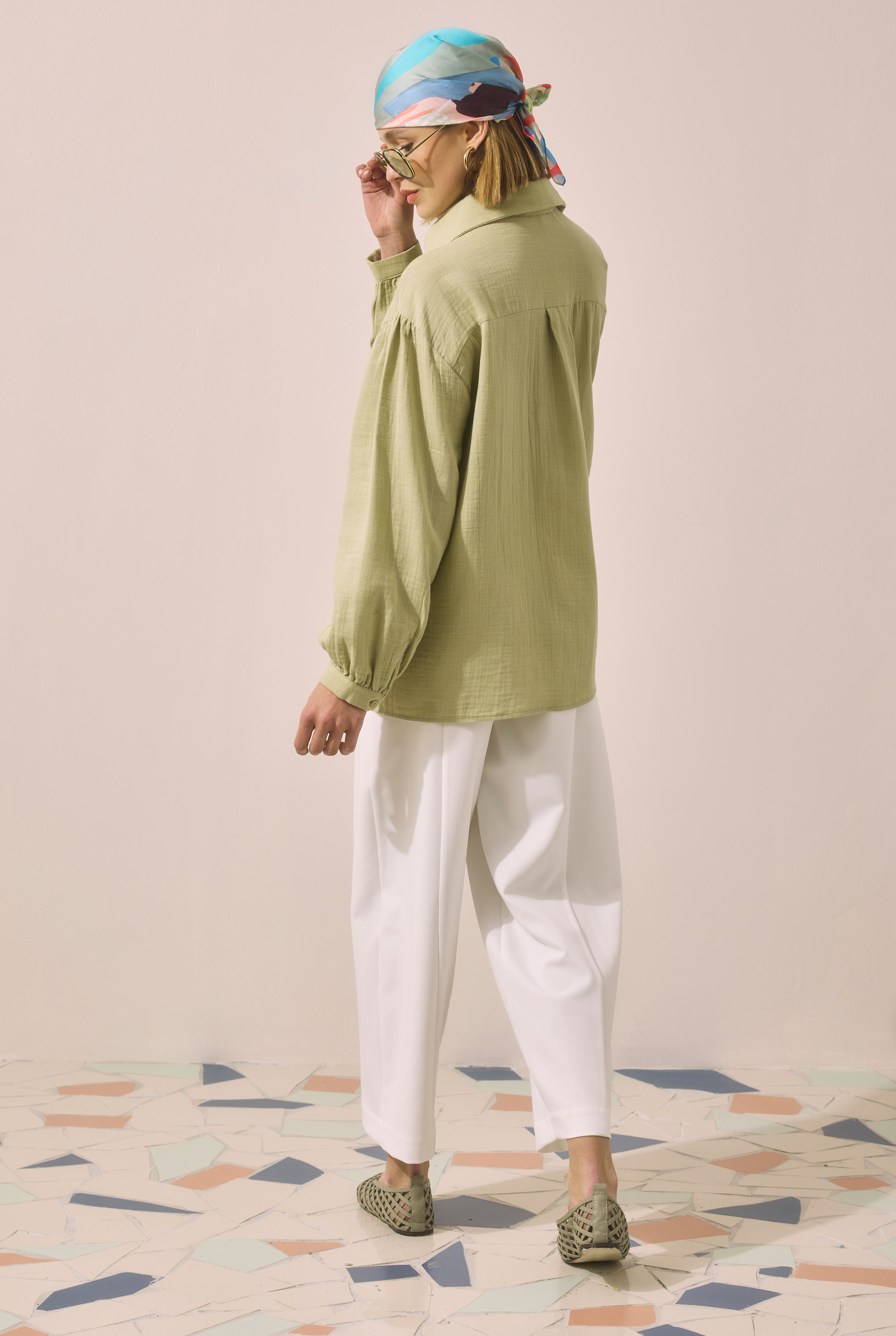 Placket Detailed Tunic Sage Green - 4