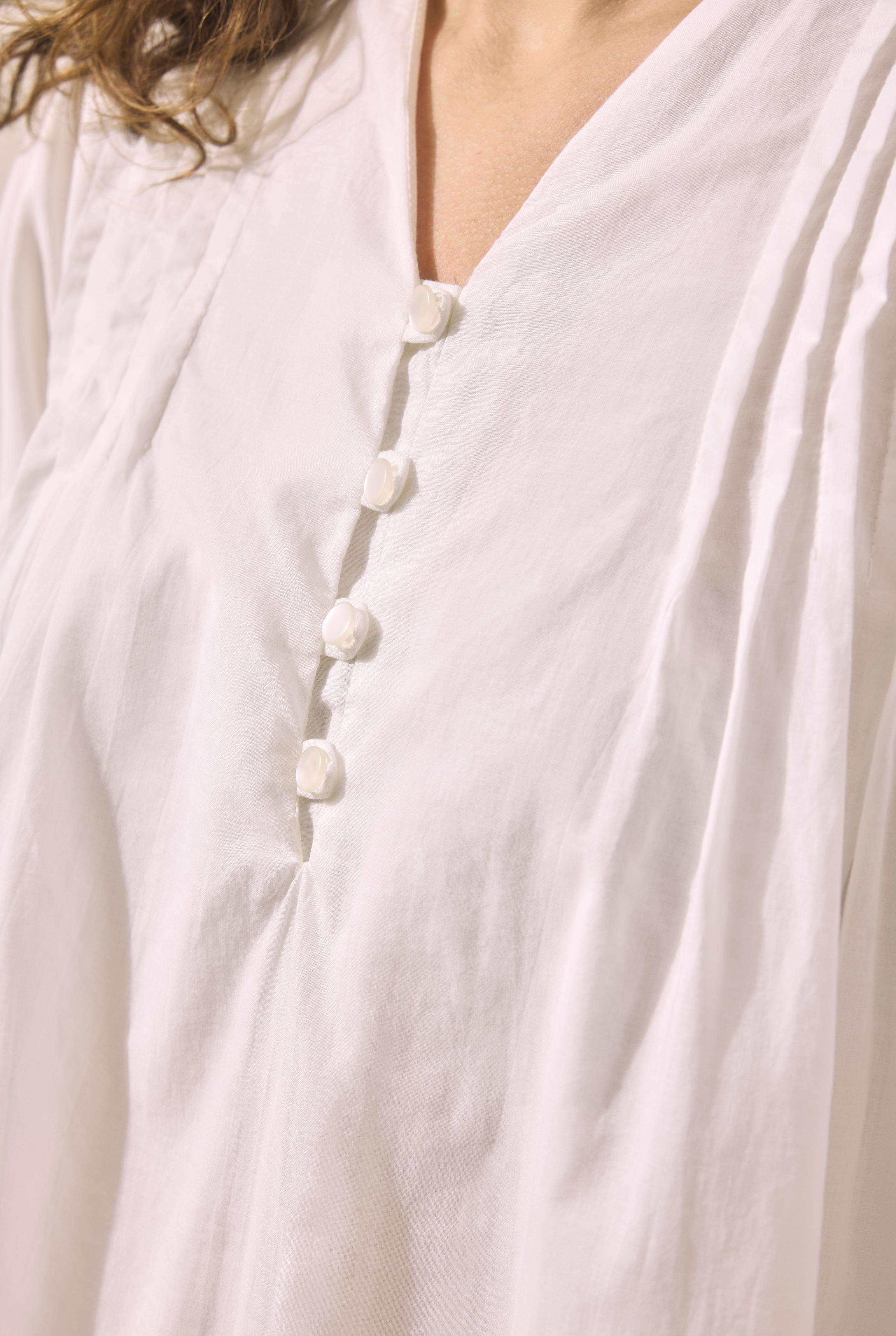 Pintuck Detail Voile Tunic Ecru - 4