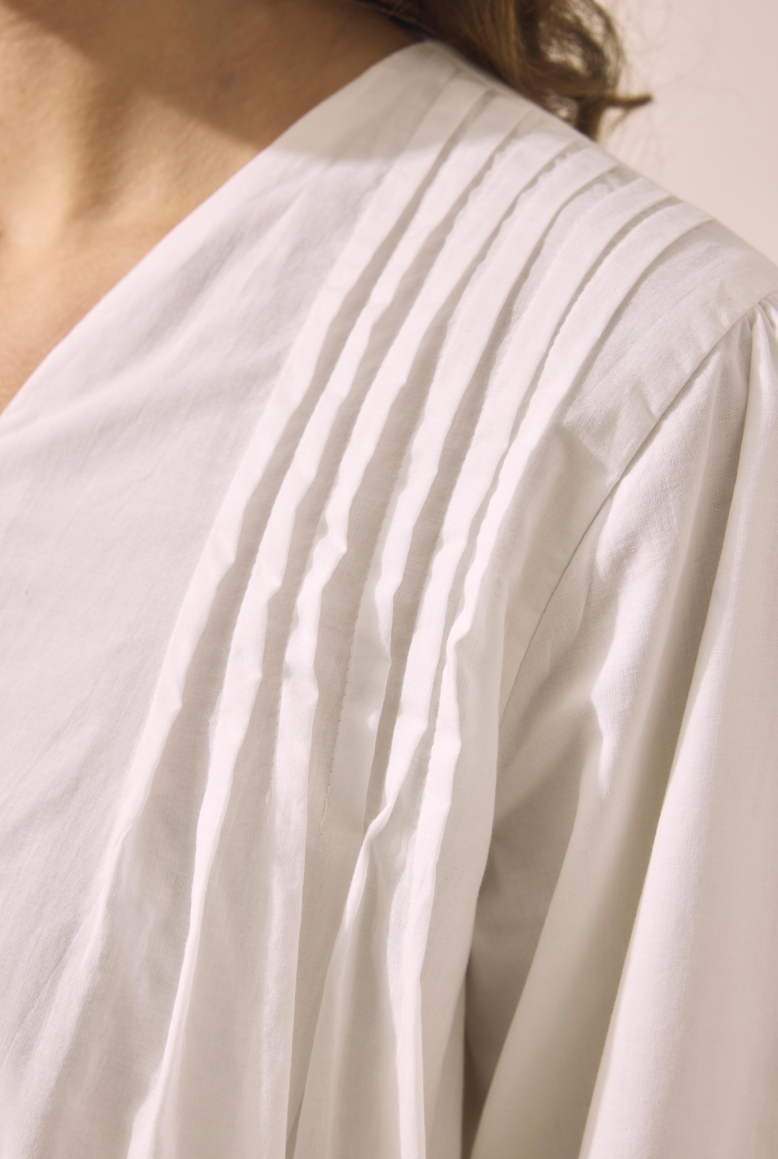 Pintuck Detail Voile Tunic Ecru - 5