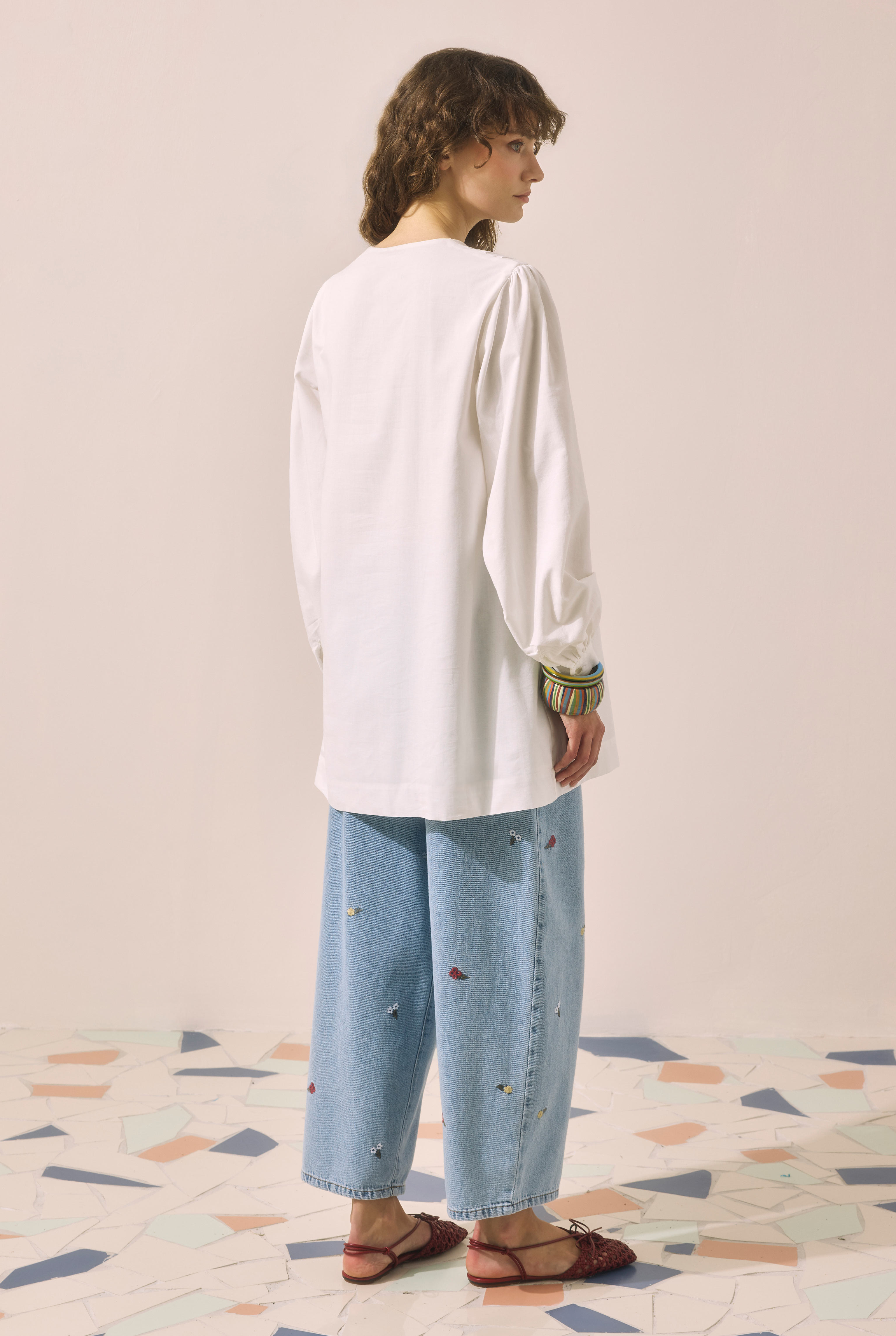 Pintuck Detail Voile Tunic Ecru - 2