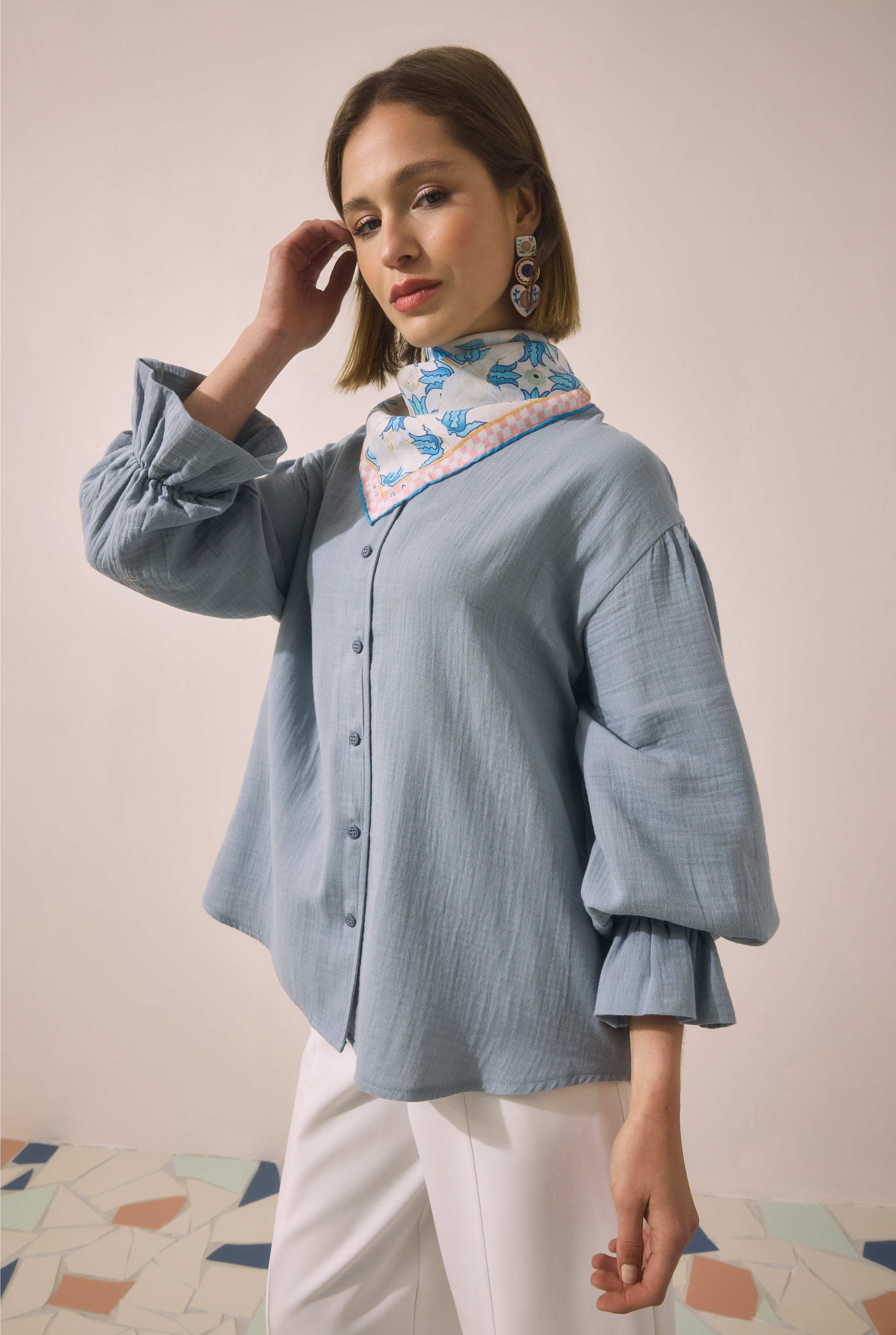 Flowy Muslin Shirt Pastel Blue - 4