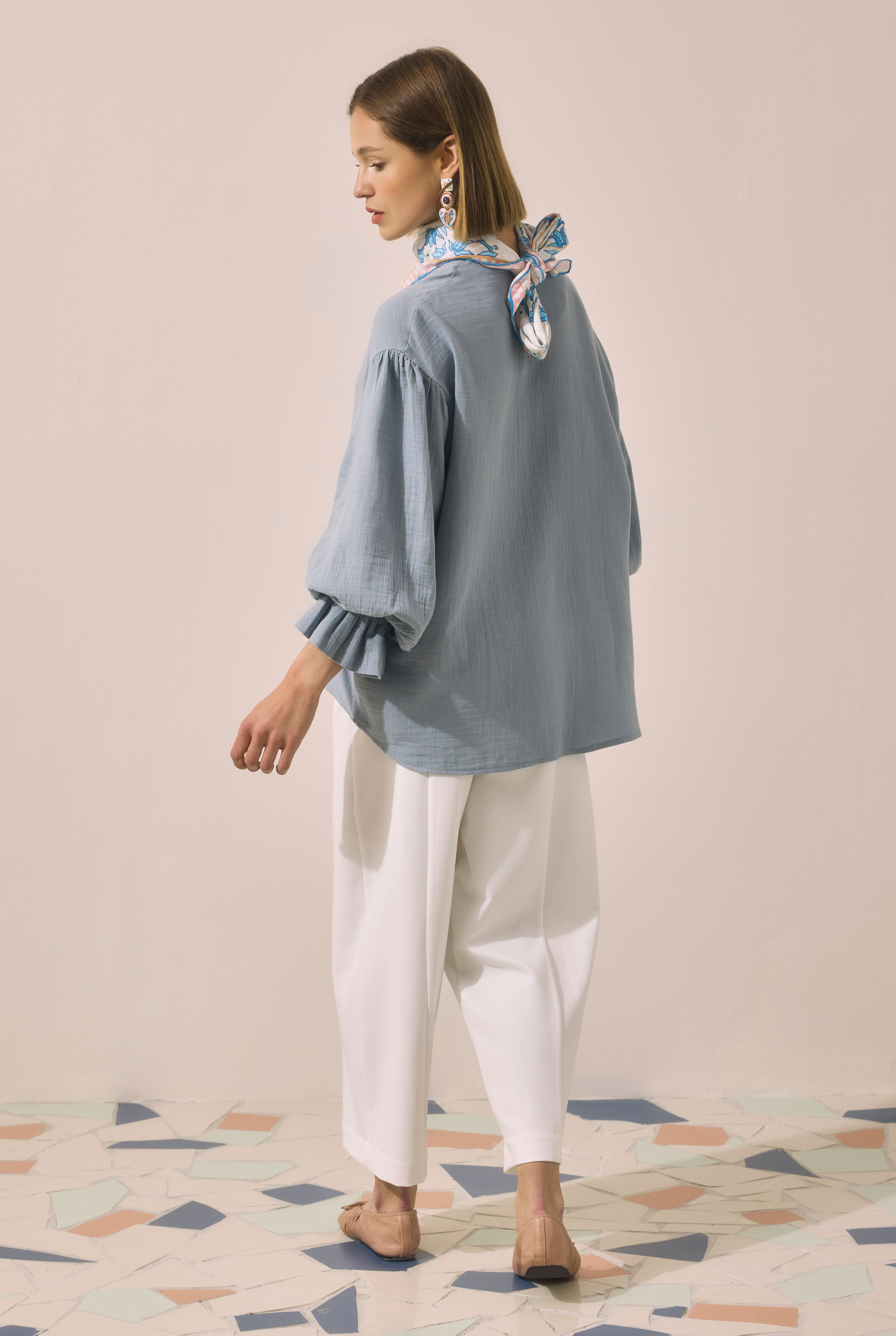 Flowy Muslin Shirt Pastel Blue - 5