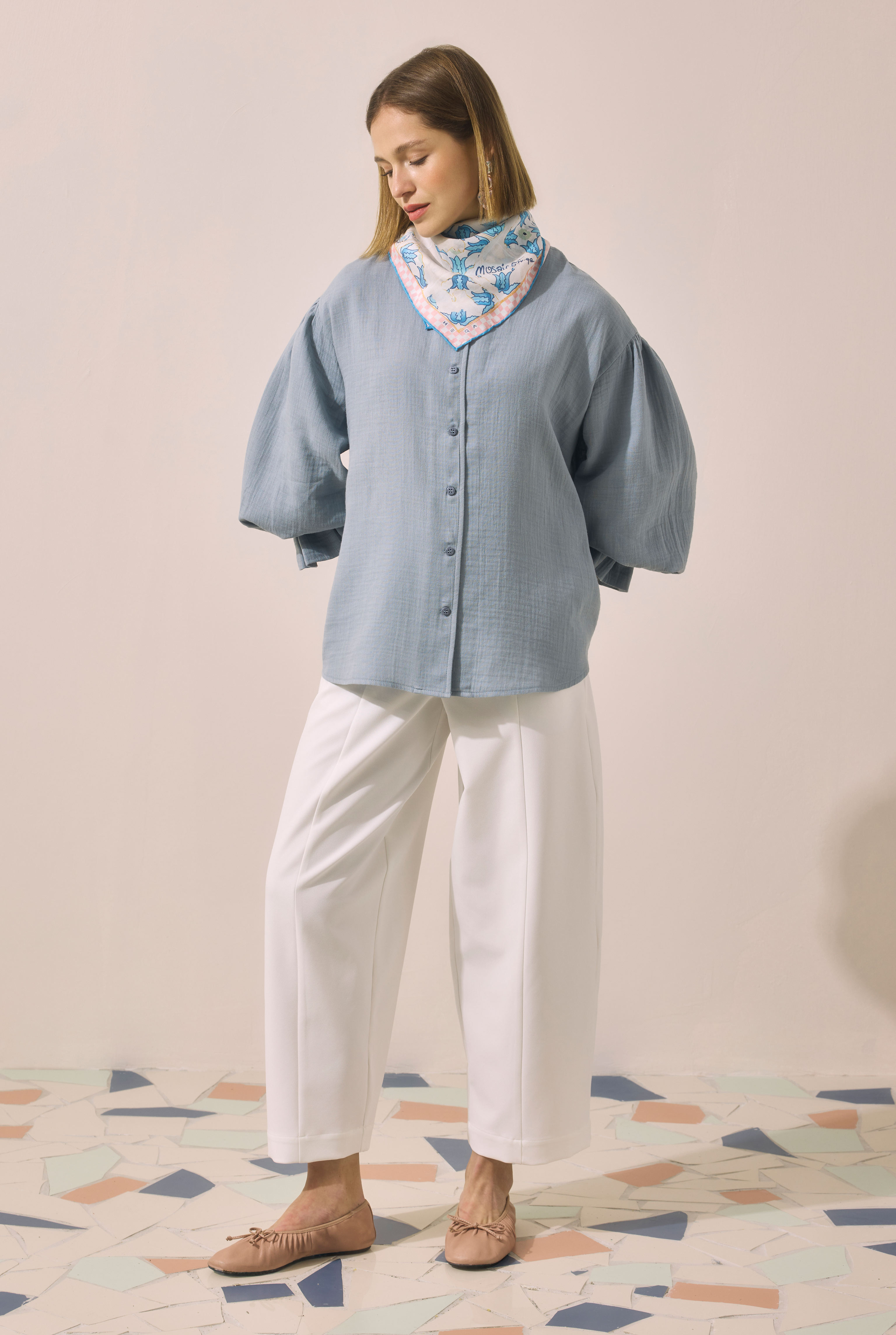 Flowy Muslin Shirt Pastel Blue - 2