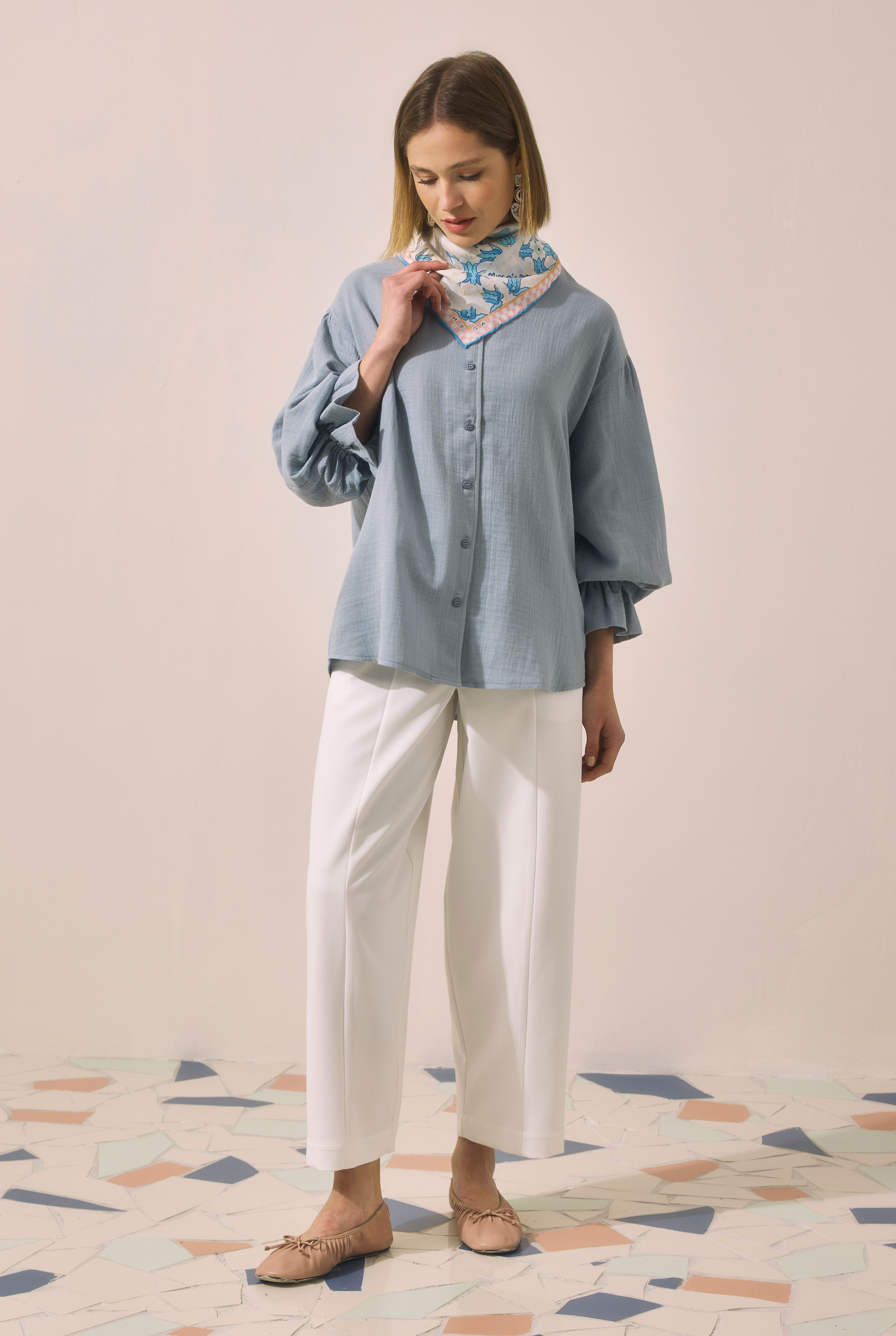 Flowy Muslin Shirt Pastel Blue - 3