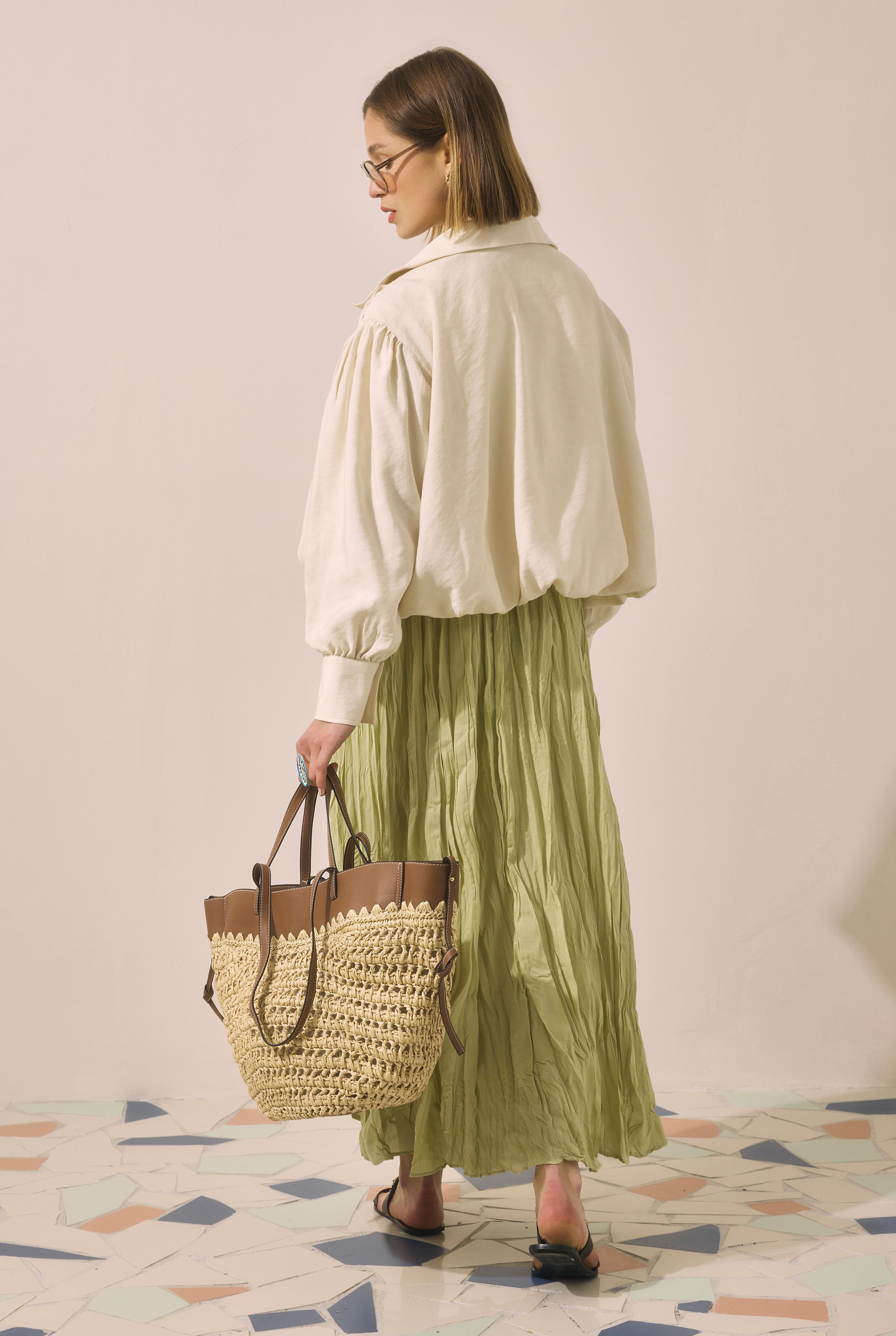 Woven Raffia Tote Bag Beige - 3