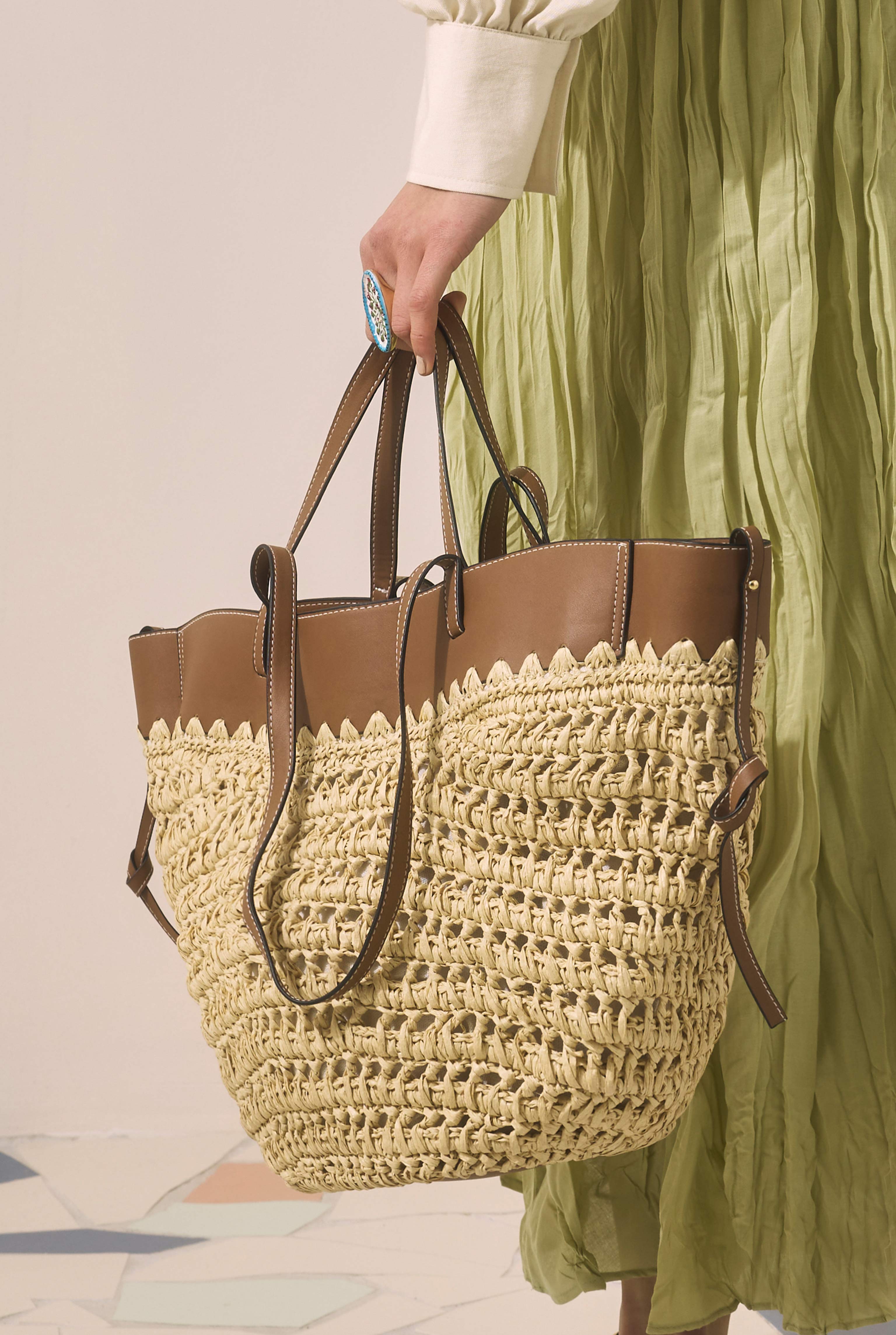 Woven Raffia Tote Bag Beige - HE-QA