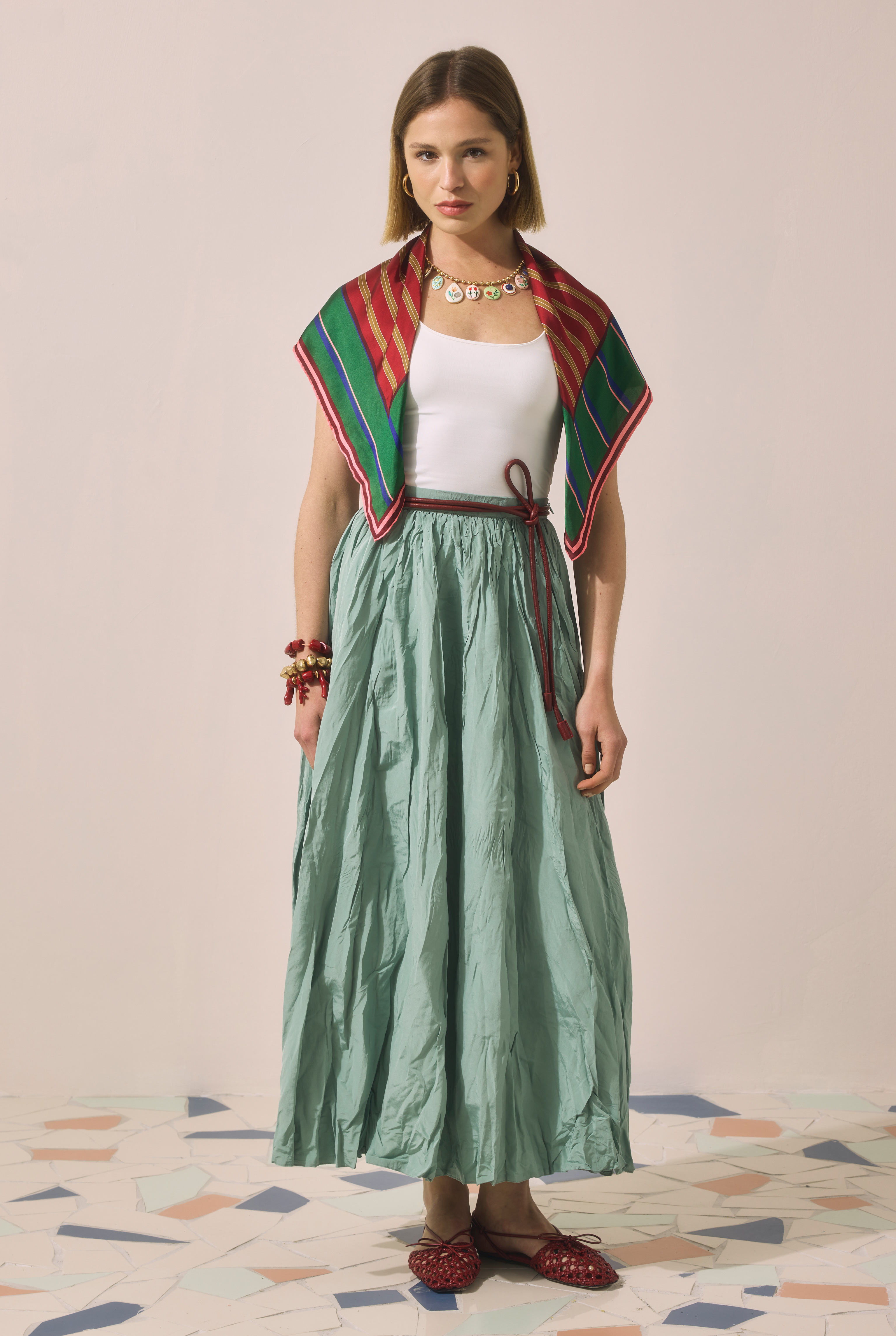 Colorful Crinkled Skirt Mint - 1