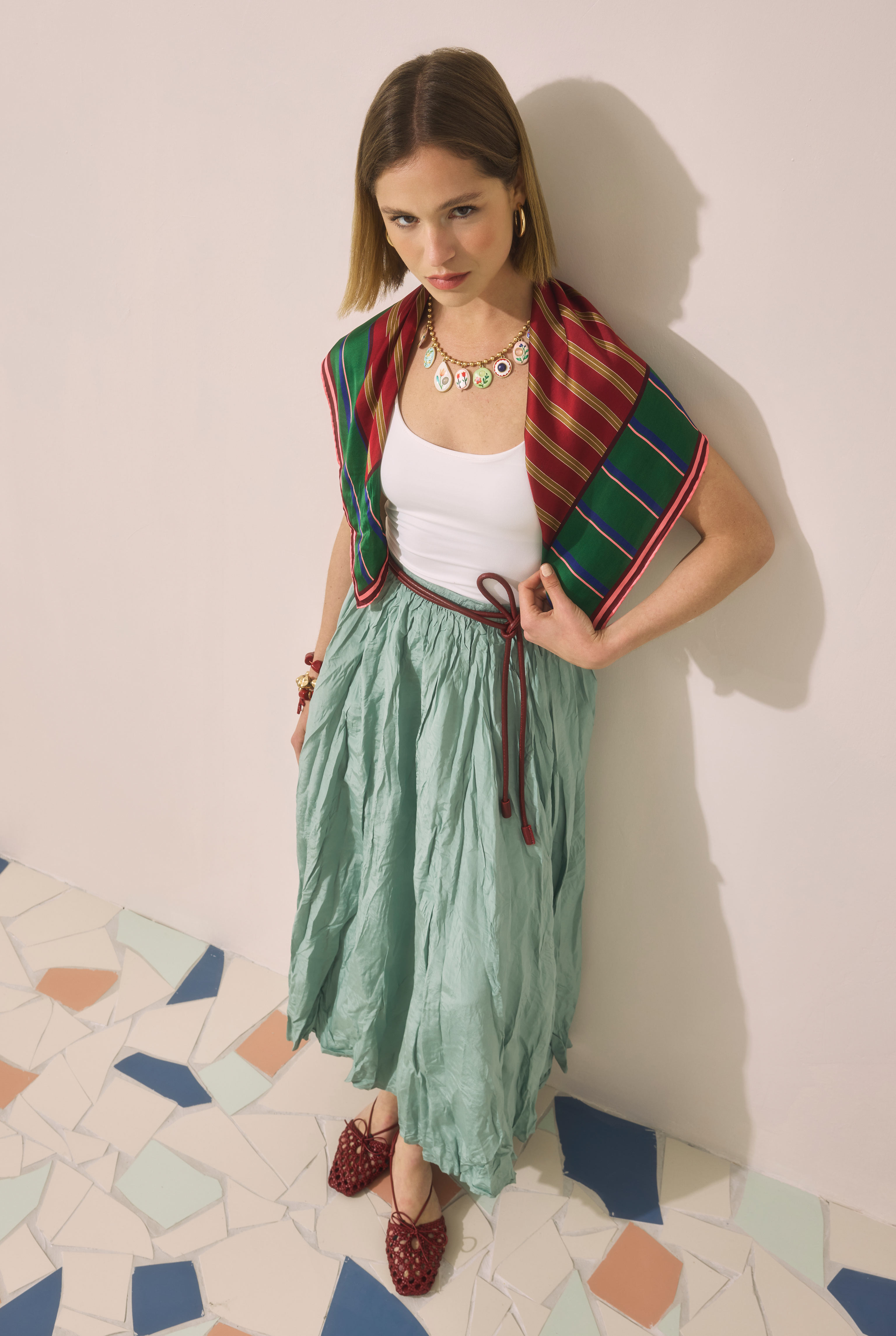 Colorful Crinkled Skirt Mint - 3