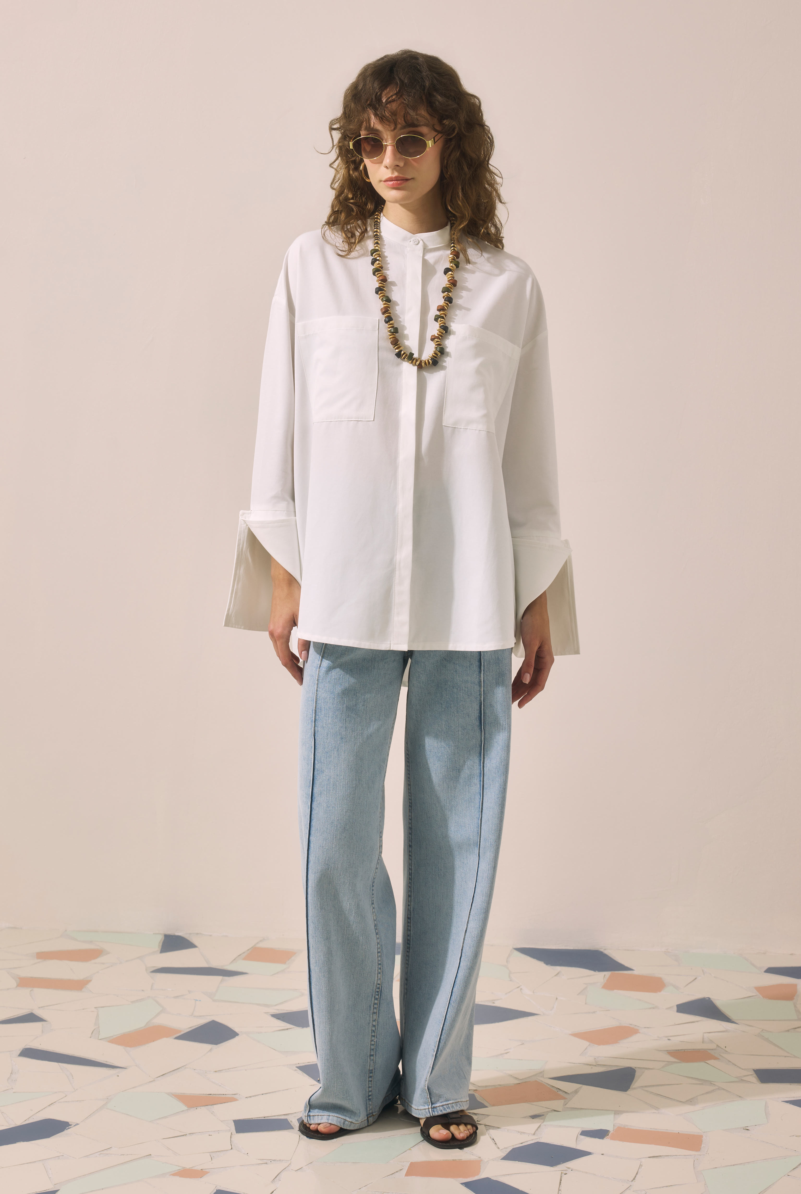 Pintuck Denim Trousers Ice Blue - 3